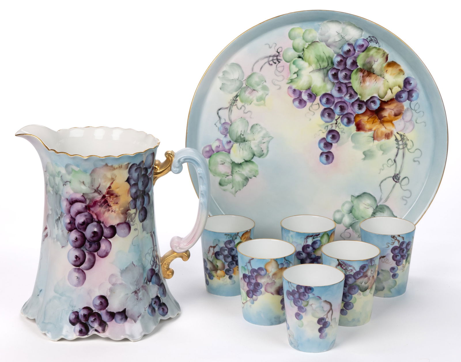 FRENCH PORCELAIN HAND-PAINTED EIGHT-PIECE LEMONADE SET (1 of 1)
