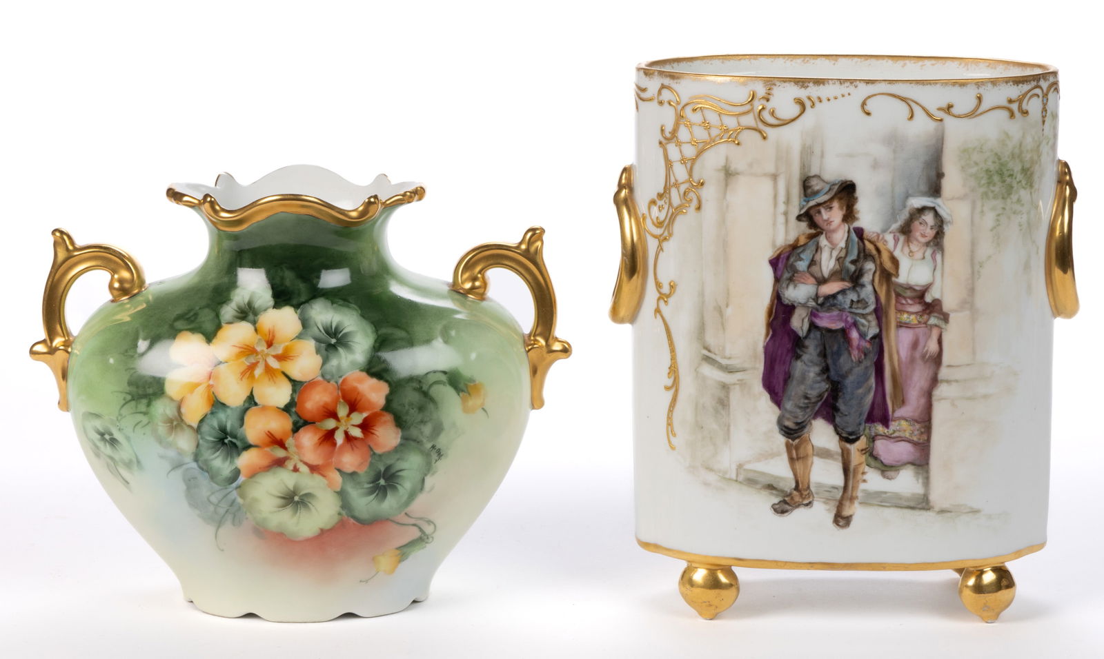 FRENCH PORCELAIN HAND-PAINTED VASES, LOT OF TWO (1 of 4)