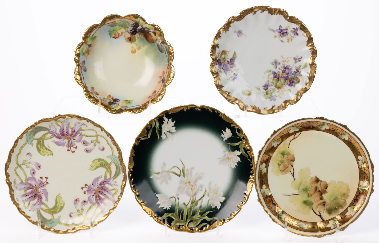 ASSORTED EUROPEAN HAND-DECORATED PORCELAIN TABLE ARTICLES, LOT OF FIVE (1 of 1)