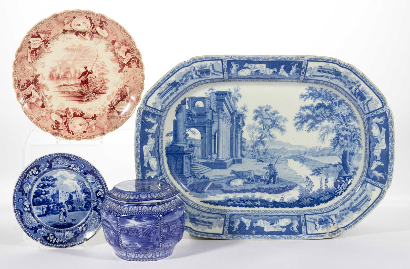 ENGLISH TRANSFER-PRINTED CERAMIC ARTICLES, LOT OF FOUR (1 of 3)