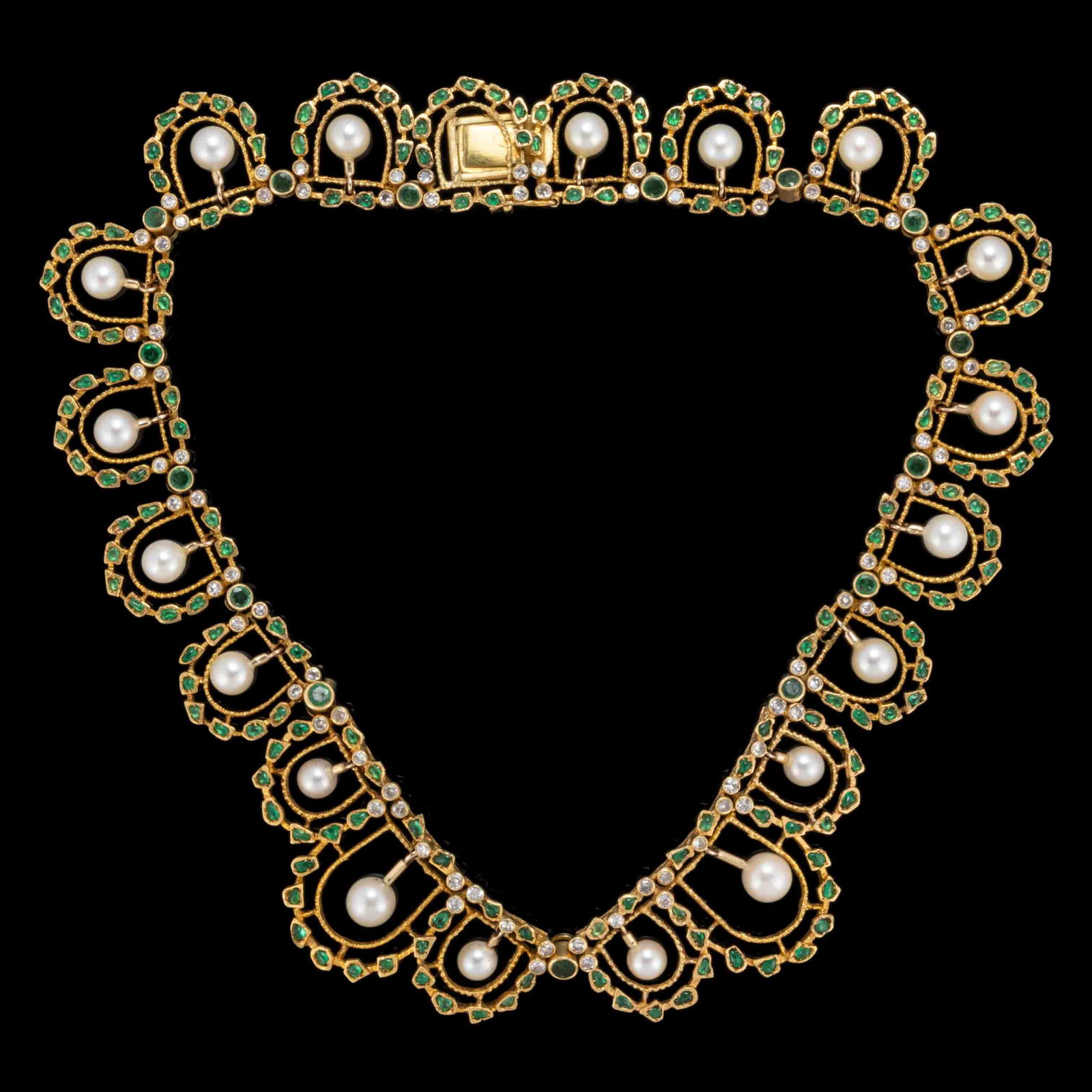 ANTIQUE / VINTAGE 18K YELLOW GOLD, DIAMOND, EMERALD, AND PEARL COLLAR NECKLACE (1 of 2)