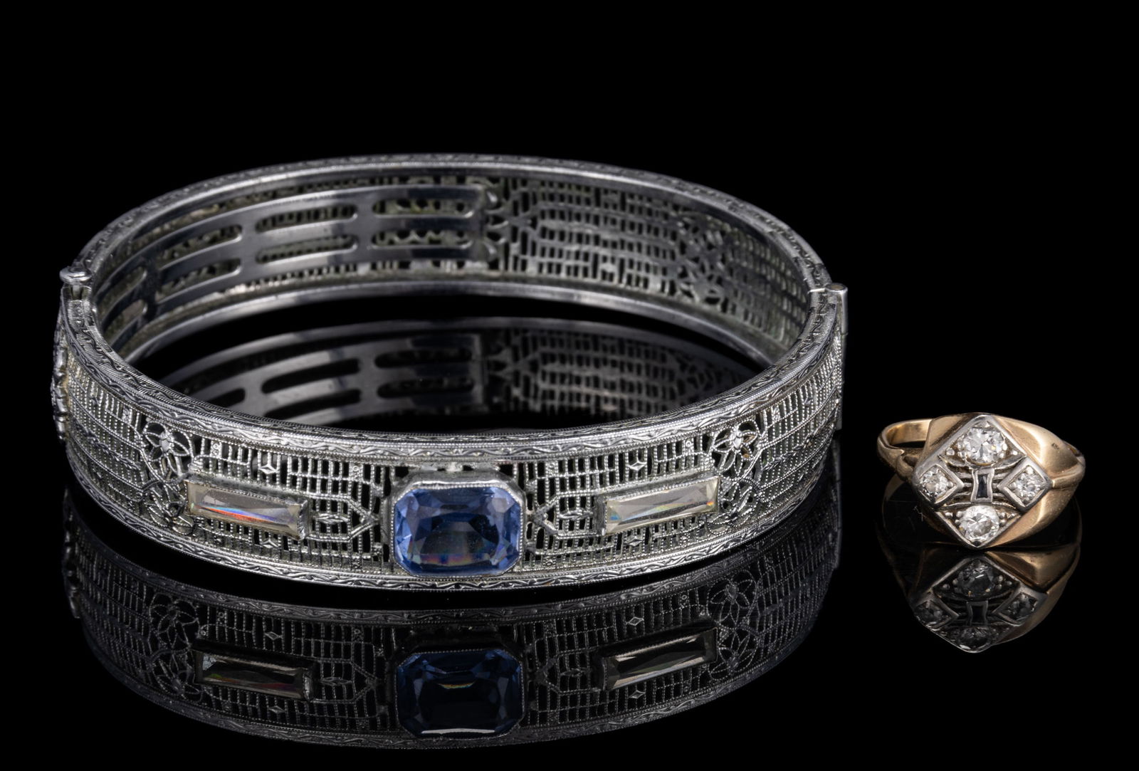 ANTIQUE ART DECO 14K YELLOW GOLD, PLATINUM, DIAMOND, AND SAPPHIRE LADY'S RING (1 of 3)