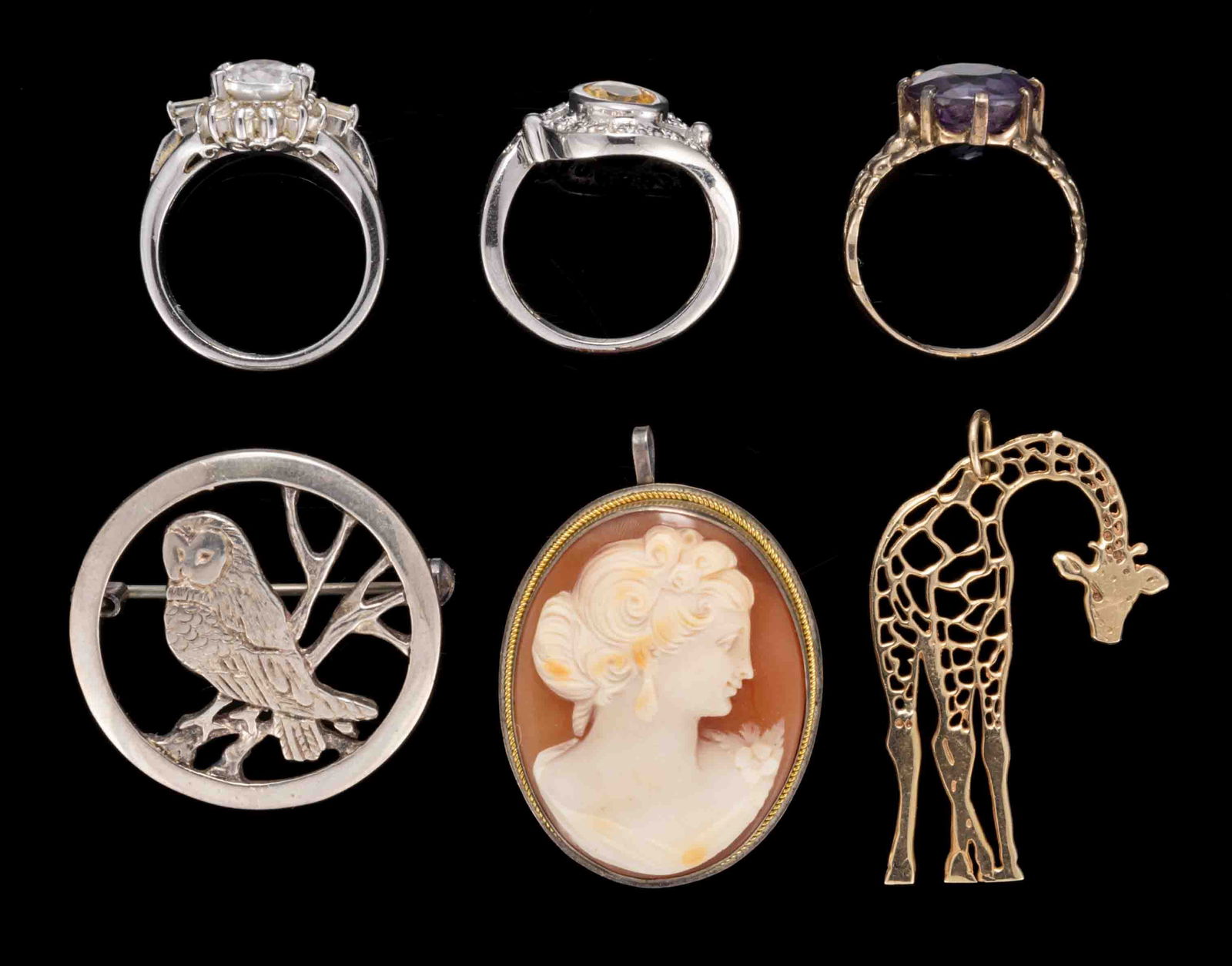 VINTAGE 14K YELLOW GOLD, SILVER, AND OTHER JEWELRY, LOT OF SIX (1 of 3)