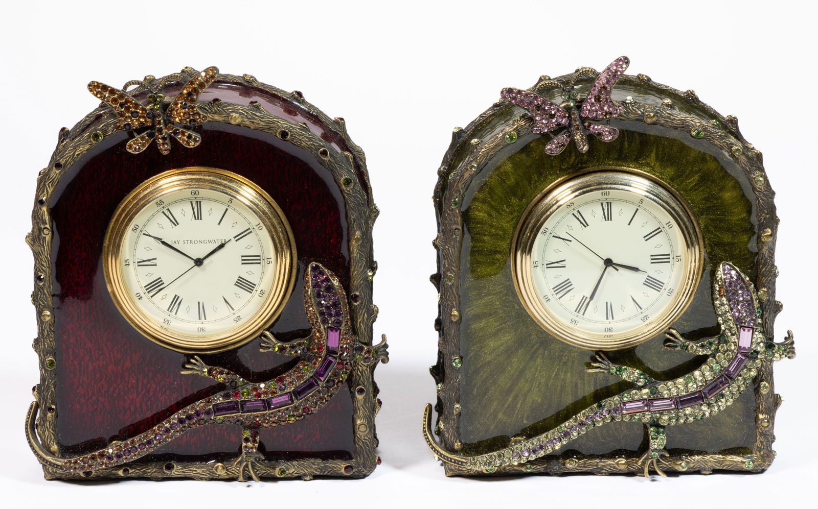 Jay Strongwater Enamel And Swarovski Crystal Desk Clocks, Lot Of Two Auction