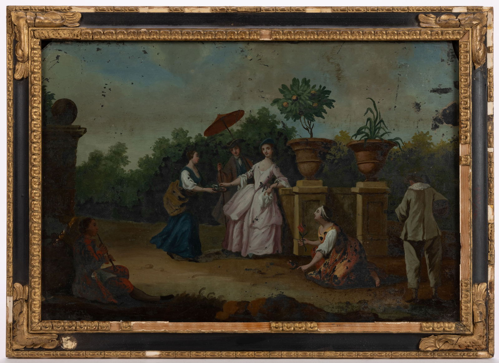 ENGLISH OR CONTINENTAL SCHOOL (18TH CENTURY) REVERSE-PAINTED GENRE SCENE (1 of 3)