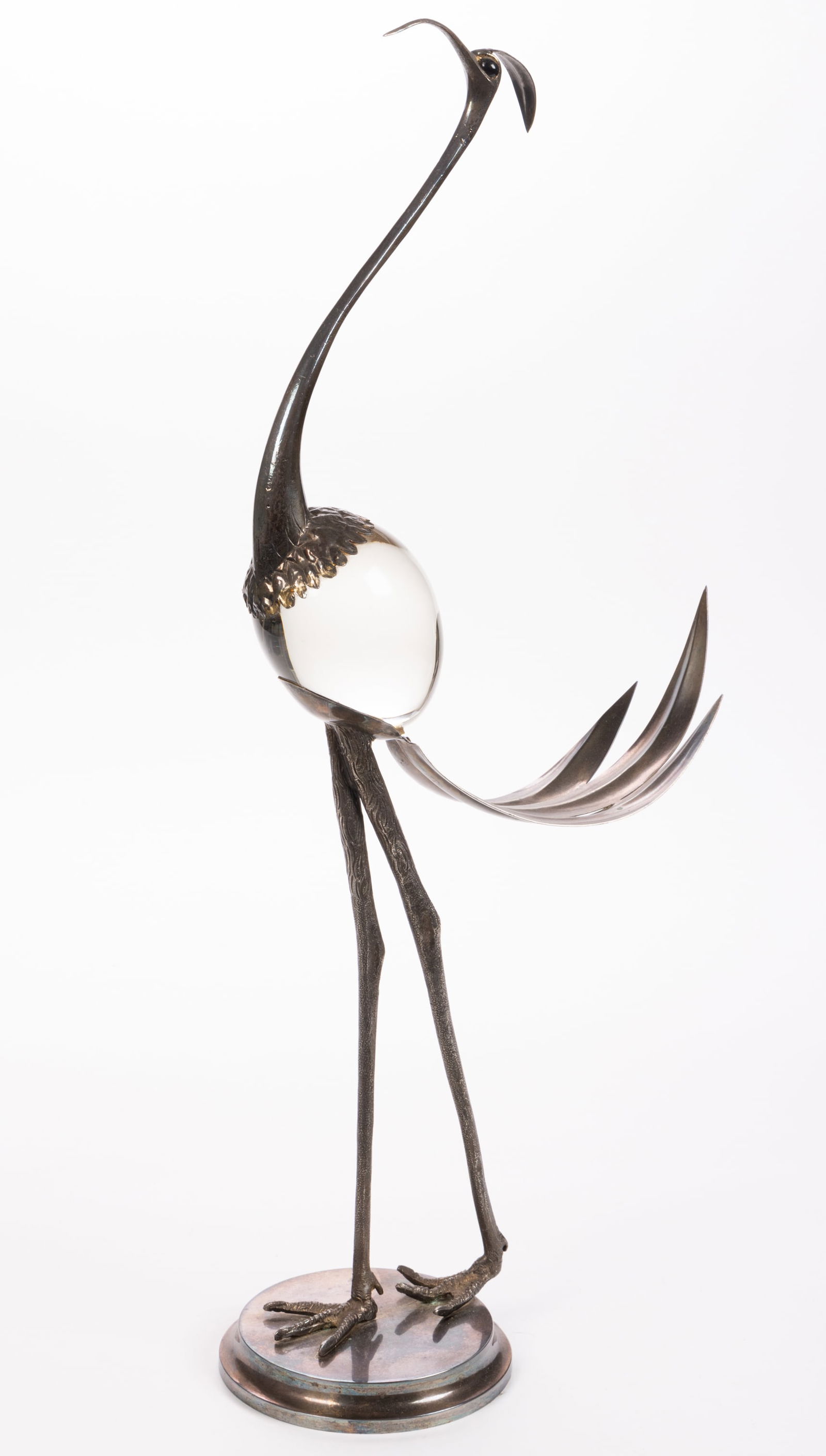 FRANCO LAGINI (ITALIAN, XX CENTURY) SILVER-PLATED AND GLASS CRANE SCULPTURE (1 of 4)