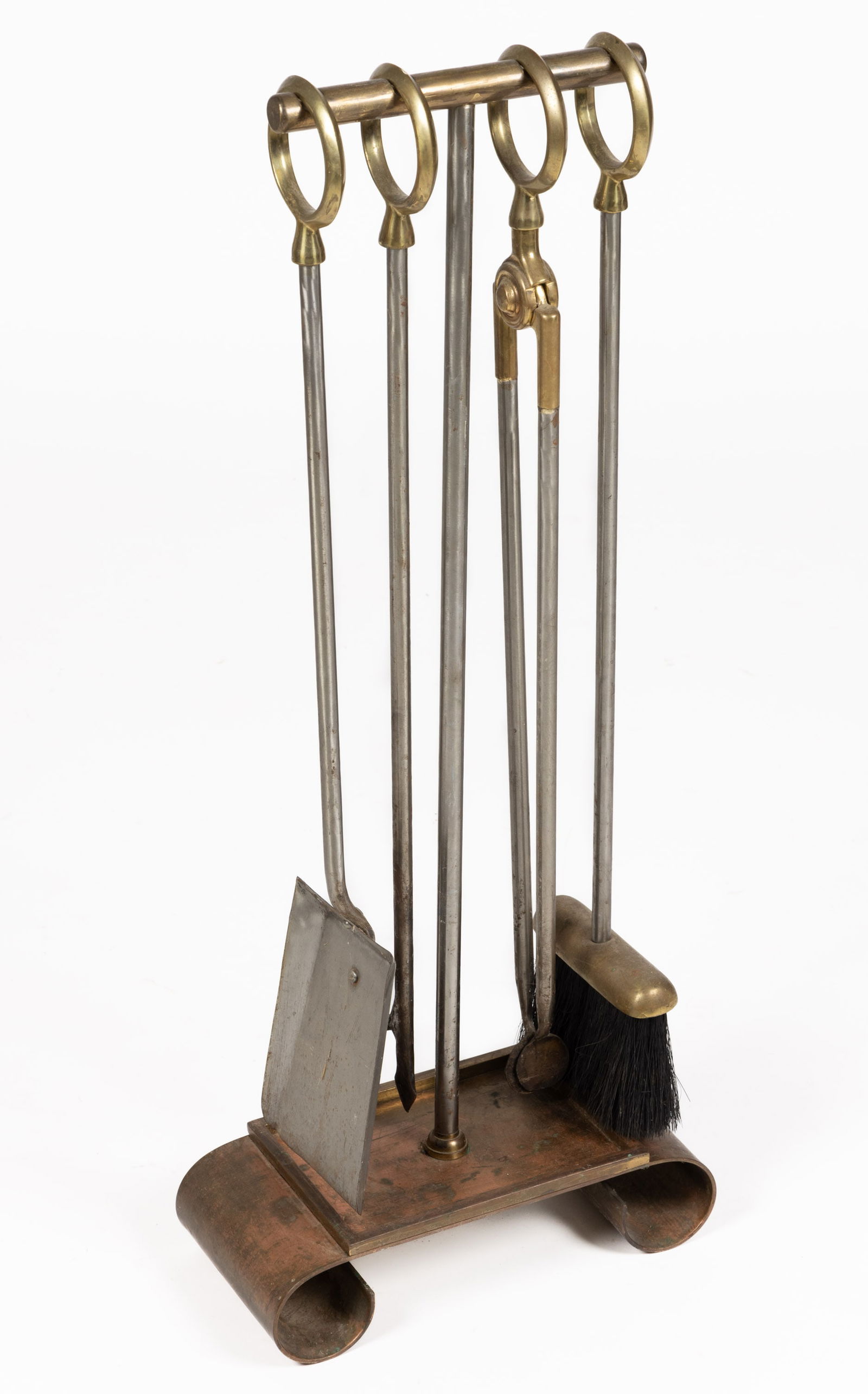 MID-CENTURY MODERN MAISON CHARLES-STYLE CHROME AND BRASS FIVE-PIECE FIREPLACE SET (1 of 1)