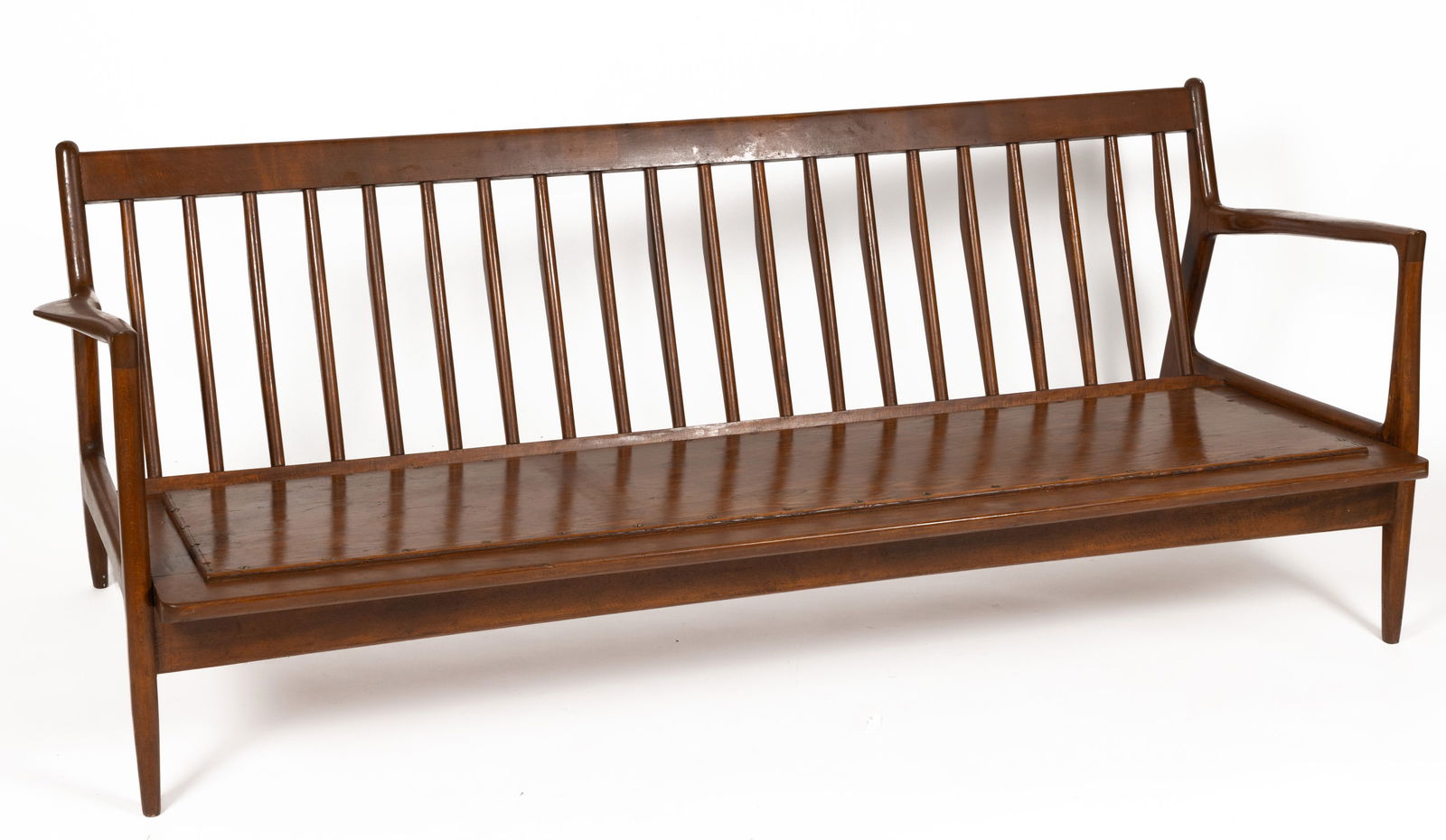 DANISH MID-CENTURY MODERN KOFOD LARSEN FOR SELIG SETTEE / SOFA: DANISH MID-CENTURY MODERN KOFOD LARSEN FOR SELIG SETTEE / SOFA, retaining "MADE IN DENMARK" tag. Circa 1965. 27" HOA, 74" WOA, 33" DOA.Shipping Note: IN-HOUSE SHIPPI