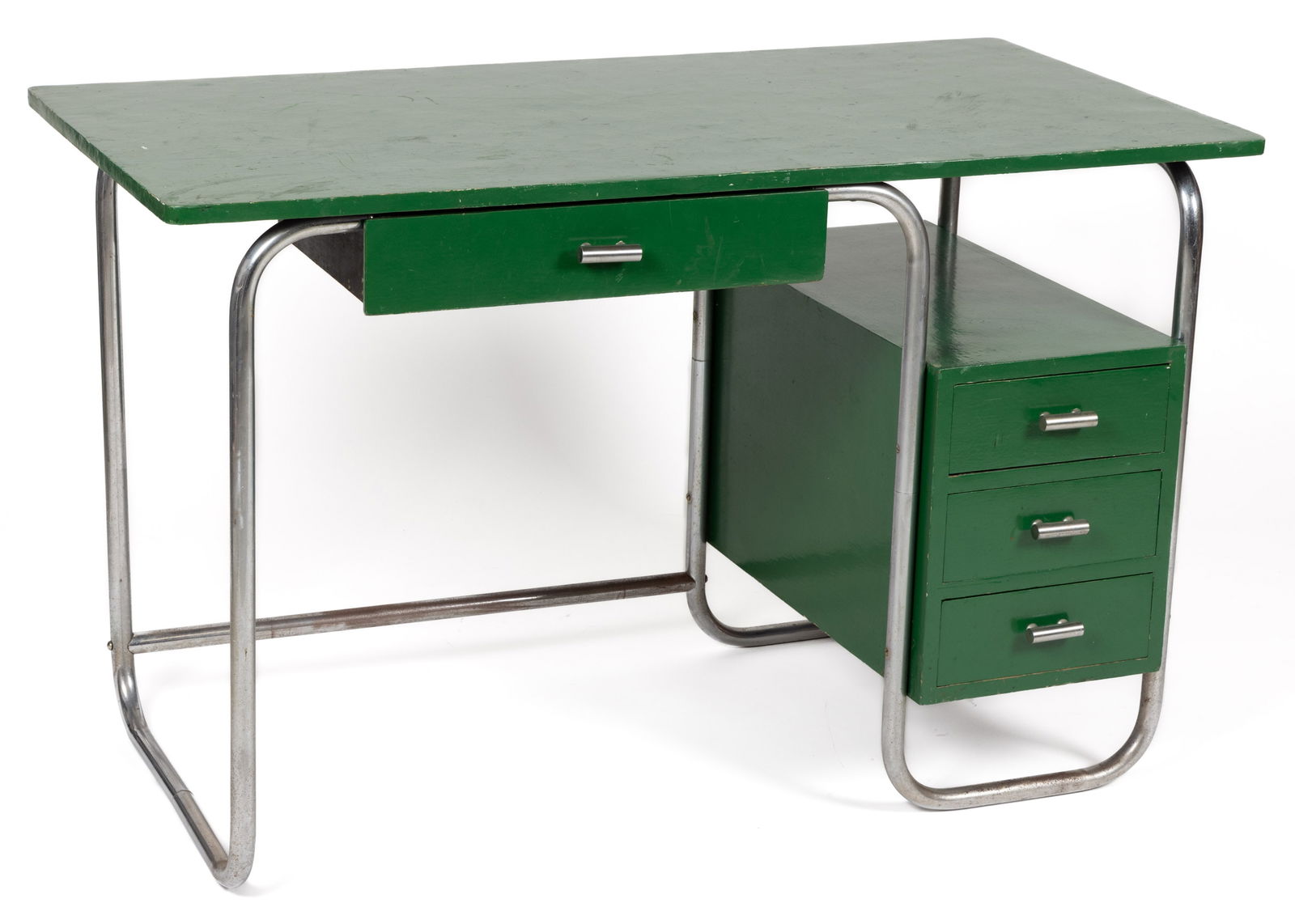 MID-CENTURY MODERN CHROME AND PAINTED WOODEN DESK (1 of 3)