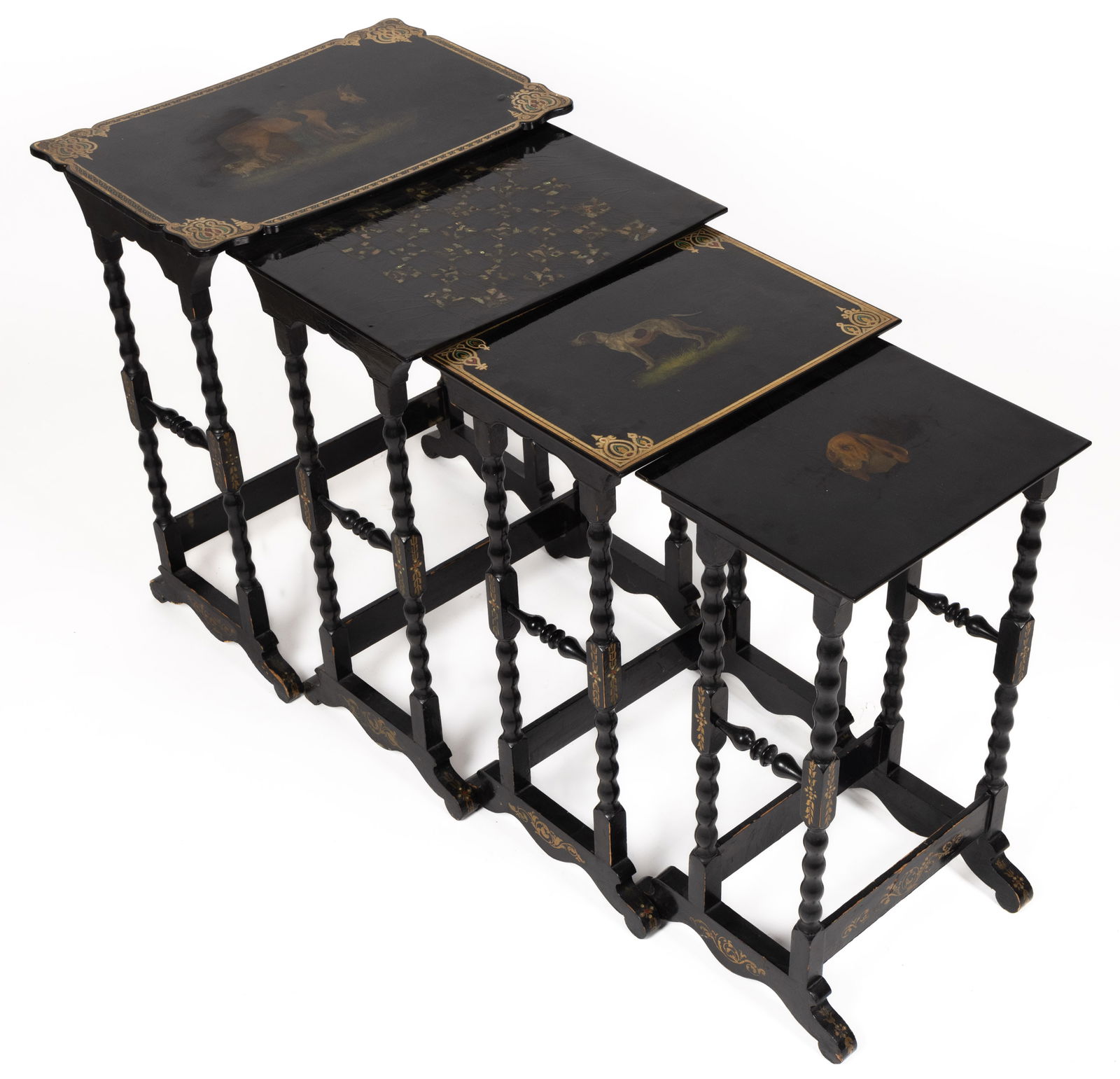 SET OF FOUR ENGLISH LACQUERED NESTING TABLES (1 of 5)