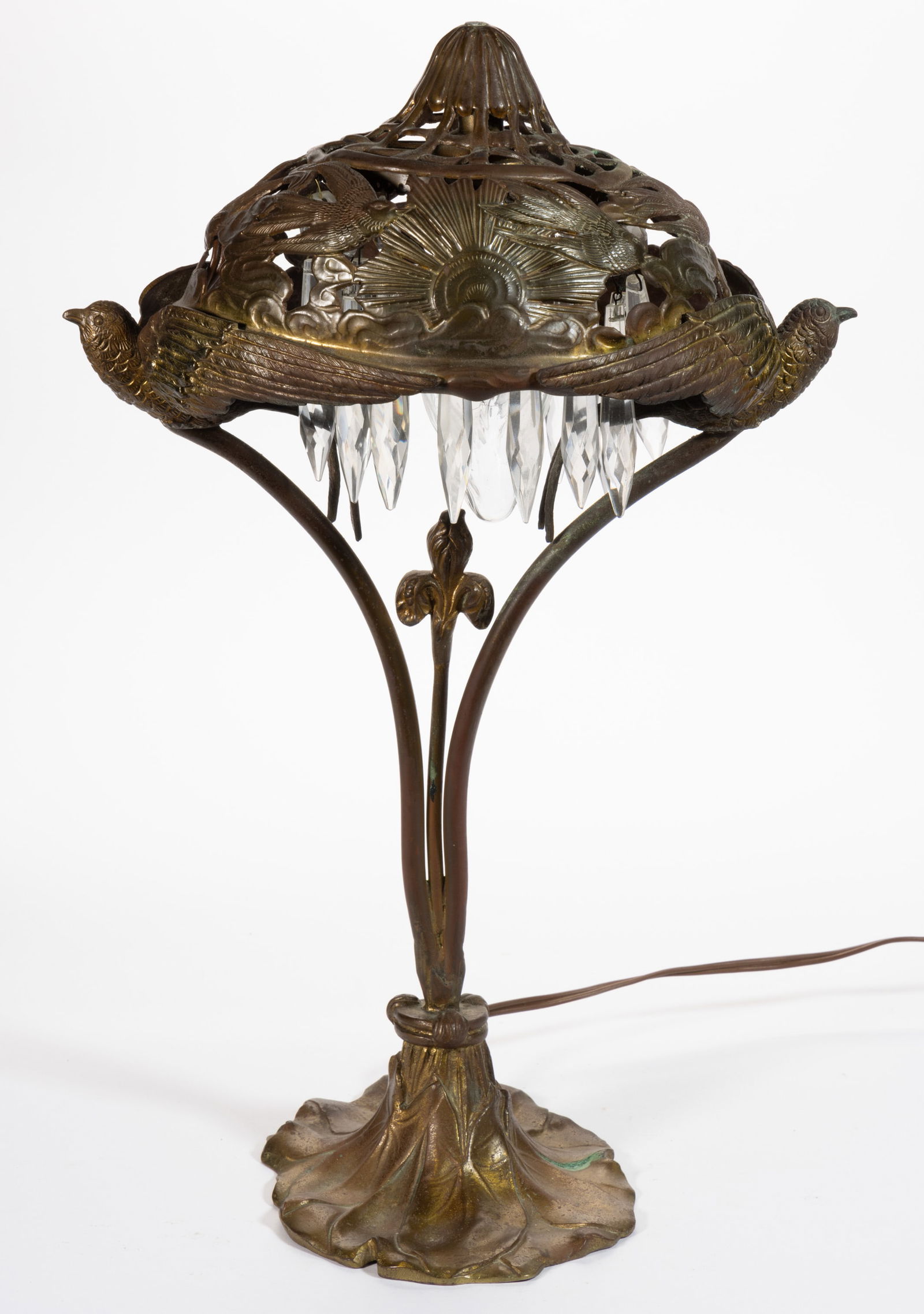 ART NOUVEAU FIGURAL GILT-BRASS BOUDOIR LAMP (1 of 4)