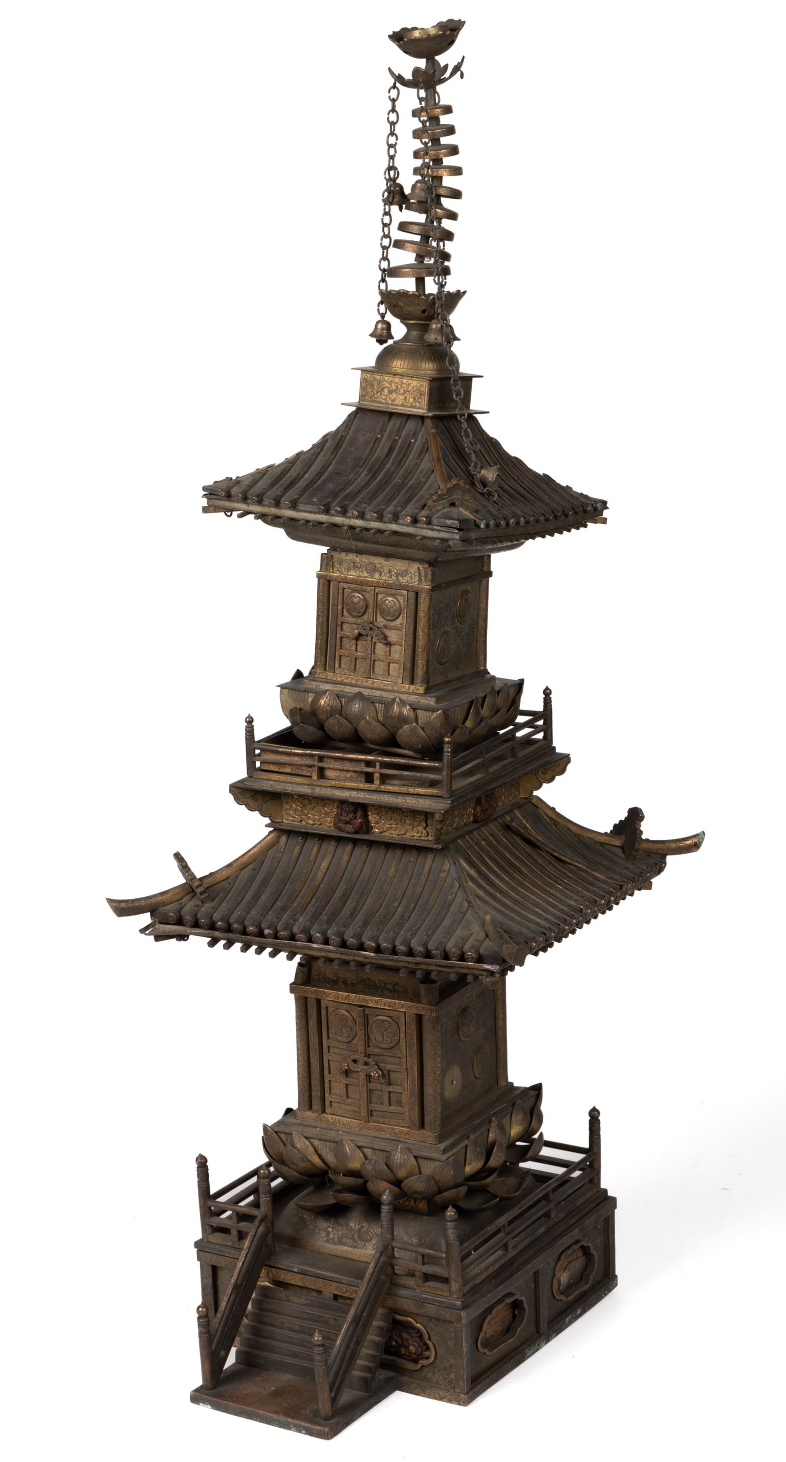 JAPANESE MIXED METALS MODEL OF A TWO-STORY PAGODA (1 of 3)