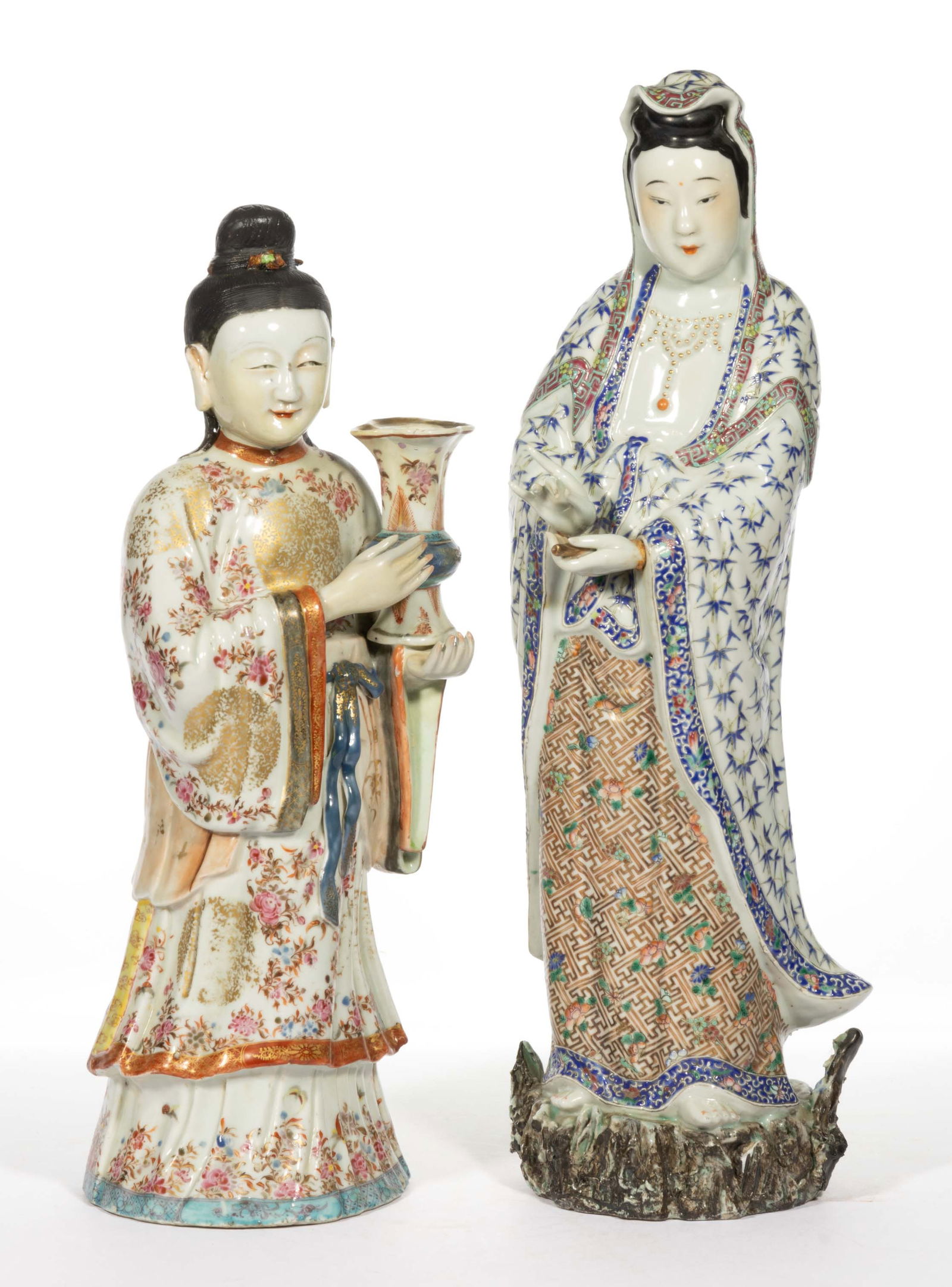 CHINESE PORCELAIN HAND-PAINTED GUANYIN / KWAN YIN FIGURES, LOT OF TWO (1 of 6)