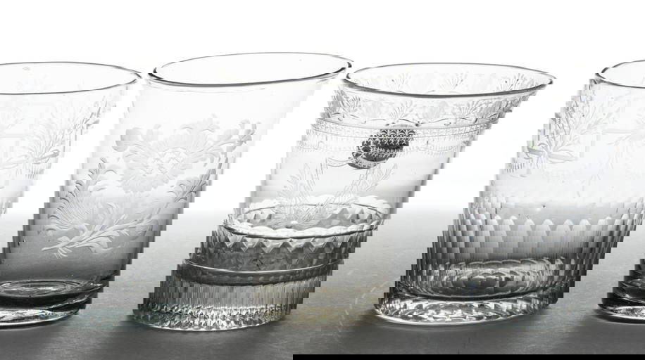 Bohemian Engraved Glass Tumblers, Lot Of Three