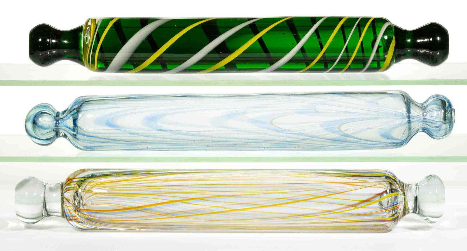 20TH CENTURY DECORATED GLASS ROLLING PINS, LOT OF THREE (1 of 1)
