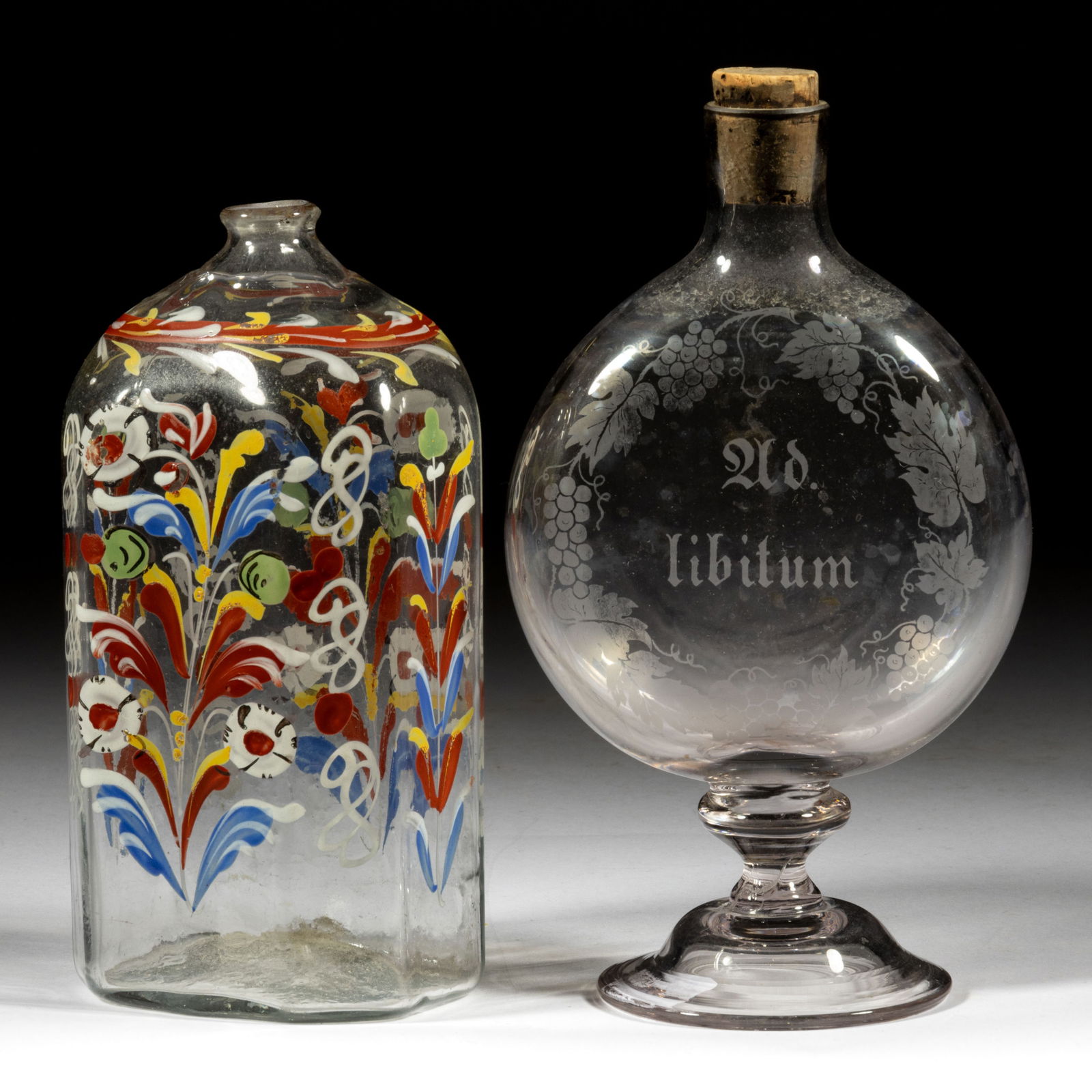 HALF-POST BLOWN AND DECORATED "STIEGEL-TYPE" BRIDE'S / DRUG BOTTLE (1 of 1)