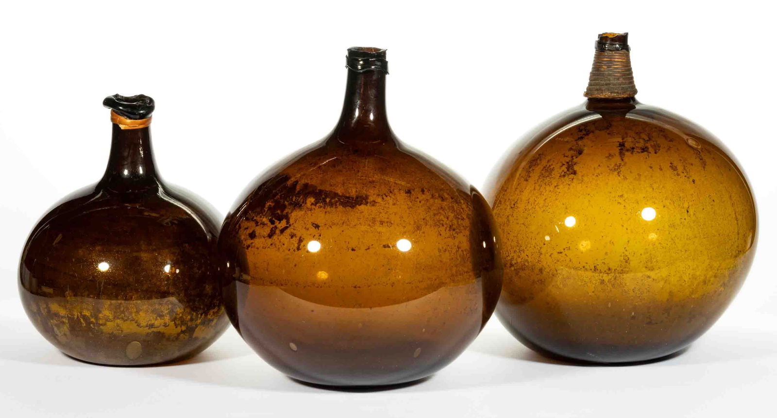 FREE-BLOWN GLOBULAR CONTINENTAL UTILITY BOTTLES, LOT OF THREE (1 of 1)