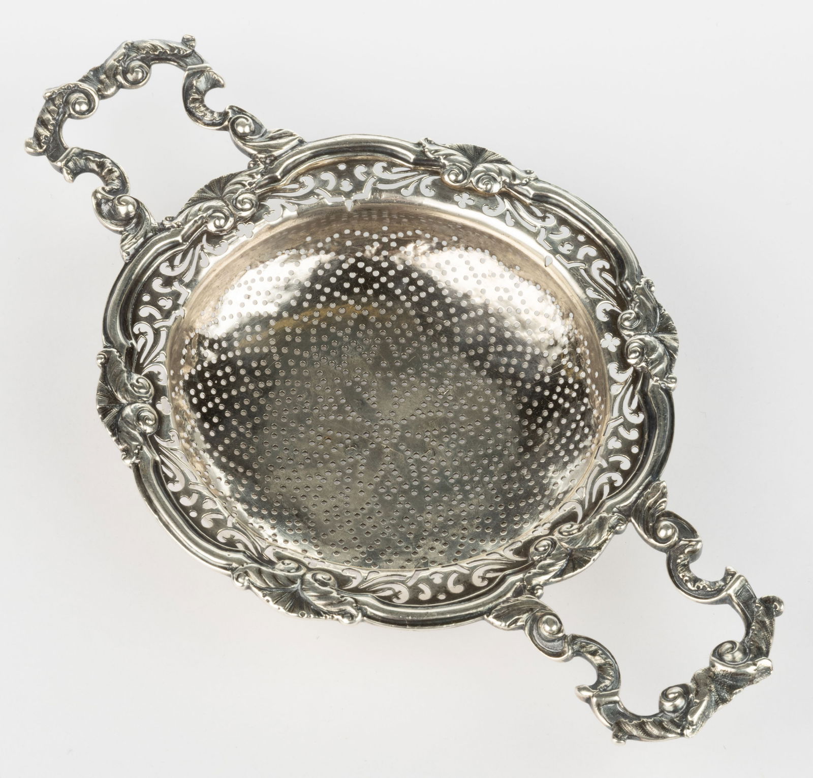 ENGLISH GEORGE II ROCOCO STERLING SILVER TEA OR LEMON STRAINER (1 of 2)
