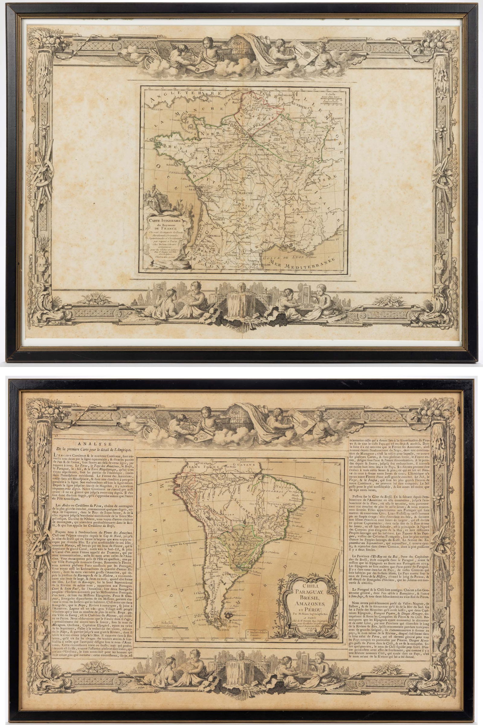 LOUIS CHARLES DESNOS (FRENCH, 1725-1805) MAPS OF SOUTH AMERICA AND FRANCE, LOT OF TWO (1 of 3)