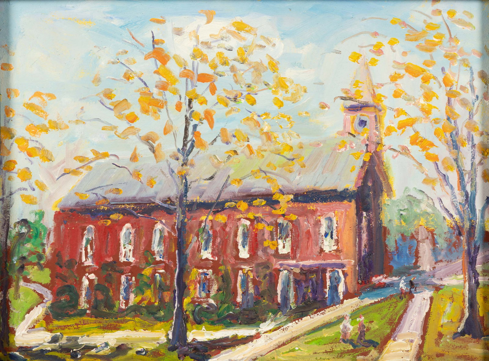 SAMUEL B. PRATT (VIRGINIA, 1903-1999) PAINTING OF LEE CHAPEL: SAMUEL B. PRATT (VIRGINIA, 1903-1999) PAINTING OF LEE CHAPEL, oil on board, a vibrant impressionistic depiction of Lee Chapel, now University Chapel, on the campus of Washington and Lee University (W&