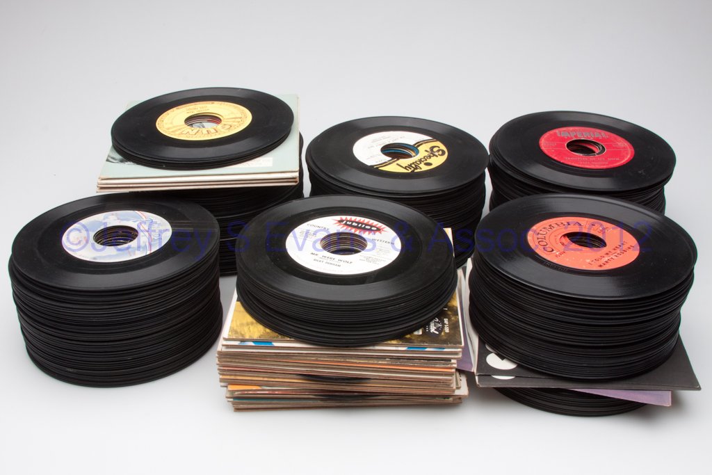 LOT OF VINTAGE 45 RPM RECORDS: LOT OF VINTAGE 45 RPM RECORDS, approximately 250, primarily R&R and R&B, also Do-Wop, Rockabilly, Surf, Soul, C&W, etc. Including Elvis Presley Sun 217 and 223, several Excello labels, eight Fats Domi