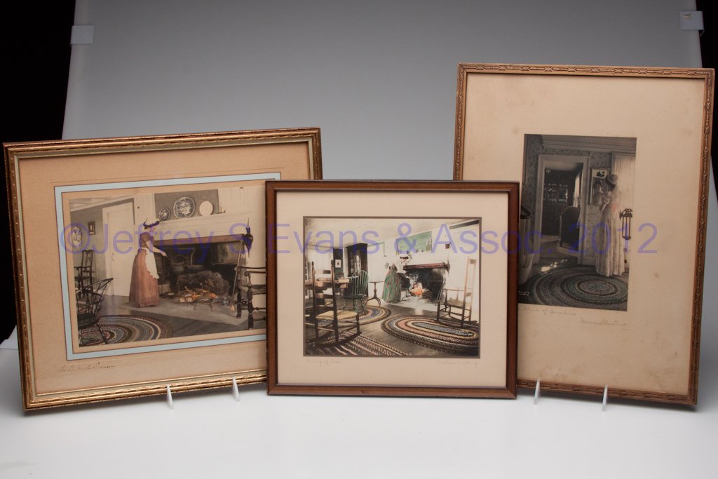 WALLACE NUTTING HAND-TINTED PRINTS, LOT OF THREE: WALLACE NUTTING HAND-TINTED PRINTS, LOT OF THREE, interior subjects comprising "A Fleck of Sunshine", "A Sip of Tea", and "An Elaborate Dinner", each titled, first two signed, each framed. First quart