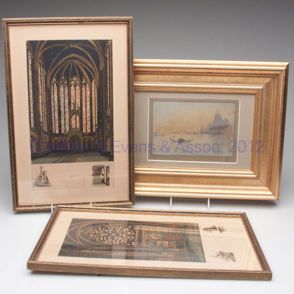 ASSORTED EUROPEAN PRINTS, LOT OF THREE: ASSORTED EUROPEAN PRINTS, LOT OF THREE, comprising two Charles Maurin (French, 1856-1914), five-plate color etchings of stained glass windows in "La Sainte Chapelle, Paris", each signed and number in