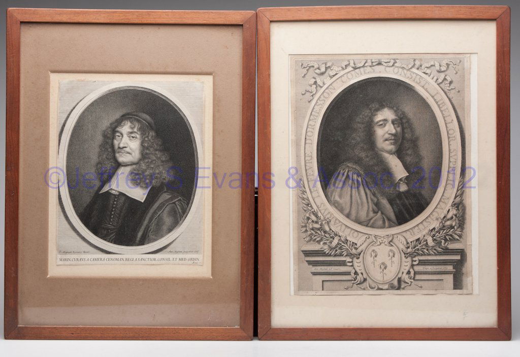 TWO AFTER ANTOINE MASSON (FRENCH, 1636-1700) PORTR: TWO AFTER ANTOINE MASSON (FRENCH, 1636-1700) PORTRAIT ENGRAVINGS, "Olivarius Le Fevre Dormesson Comes Consist, Libellor, Supplic, Magister", 1665, and "Marin, Curaeus A Camera Cenoman, Regi A Sanctior