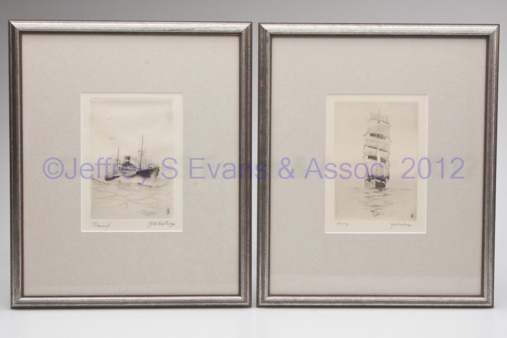 C. J. A. WILSON (AMERICAN, 1880-1965) MARINE ETCHI: C. J. A. WILSON (AMERICAN, 1880-1965) MARINE ETCHINGS, LOT OF TWO, "Mersey" and "Tramp", each signed and titled in pencil. Conservation framed. First half 20th century. 5 1/2" x 4" sight. Provenance: 