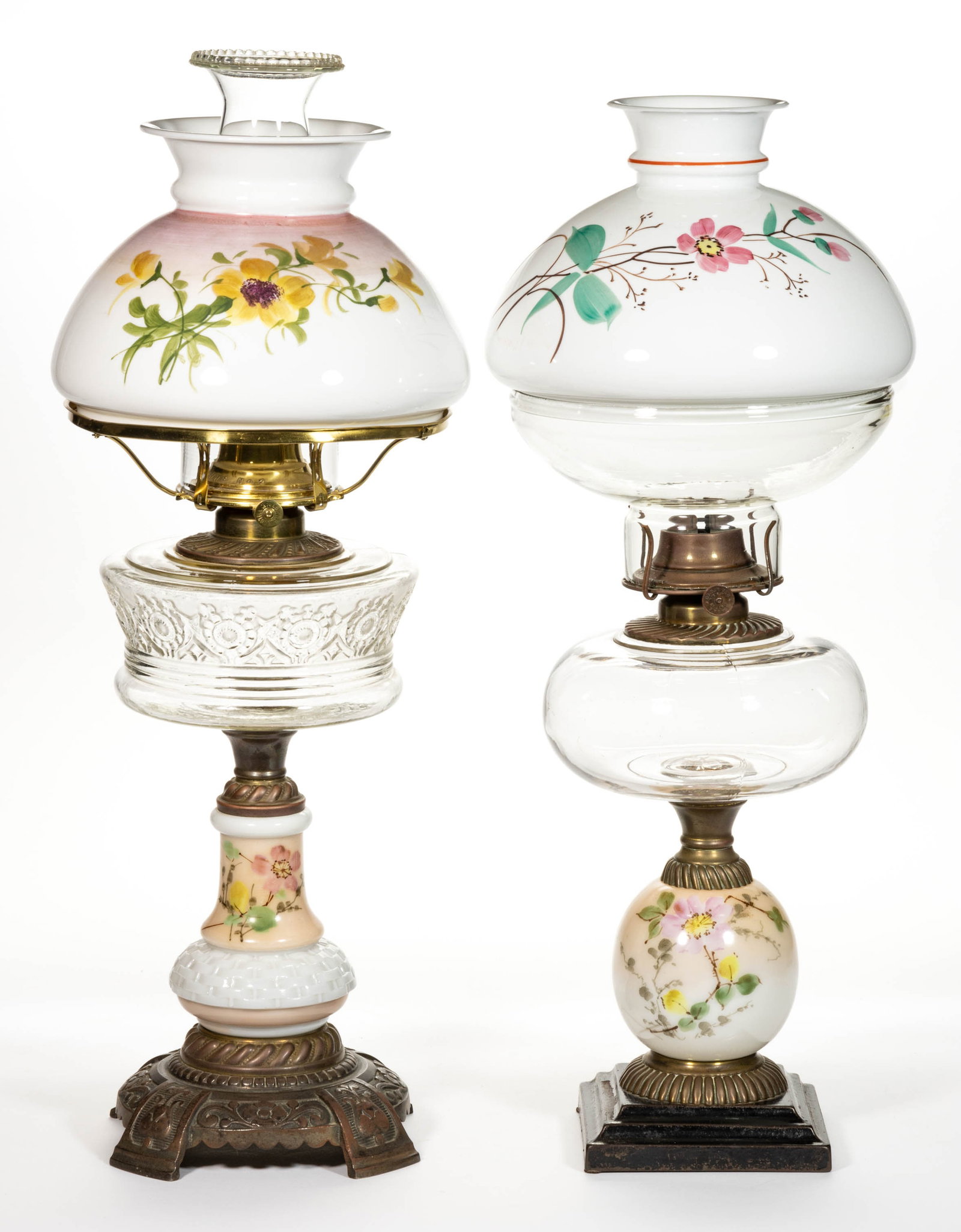 GLASS AND METAL KEROSENE COMPOSITE LAMPS, LOT OF TWO (1 of 1)