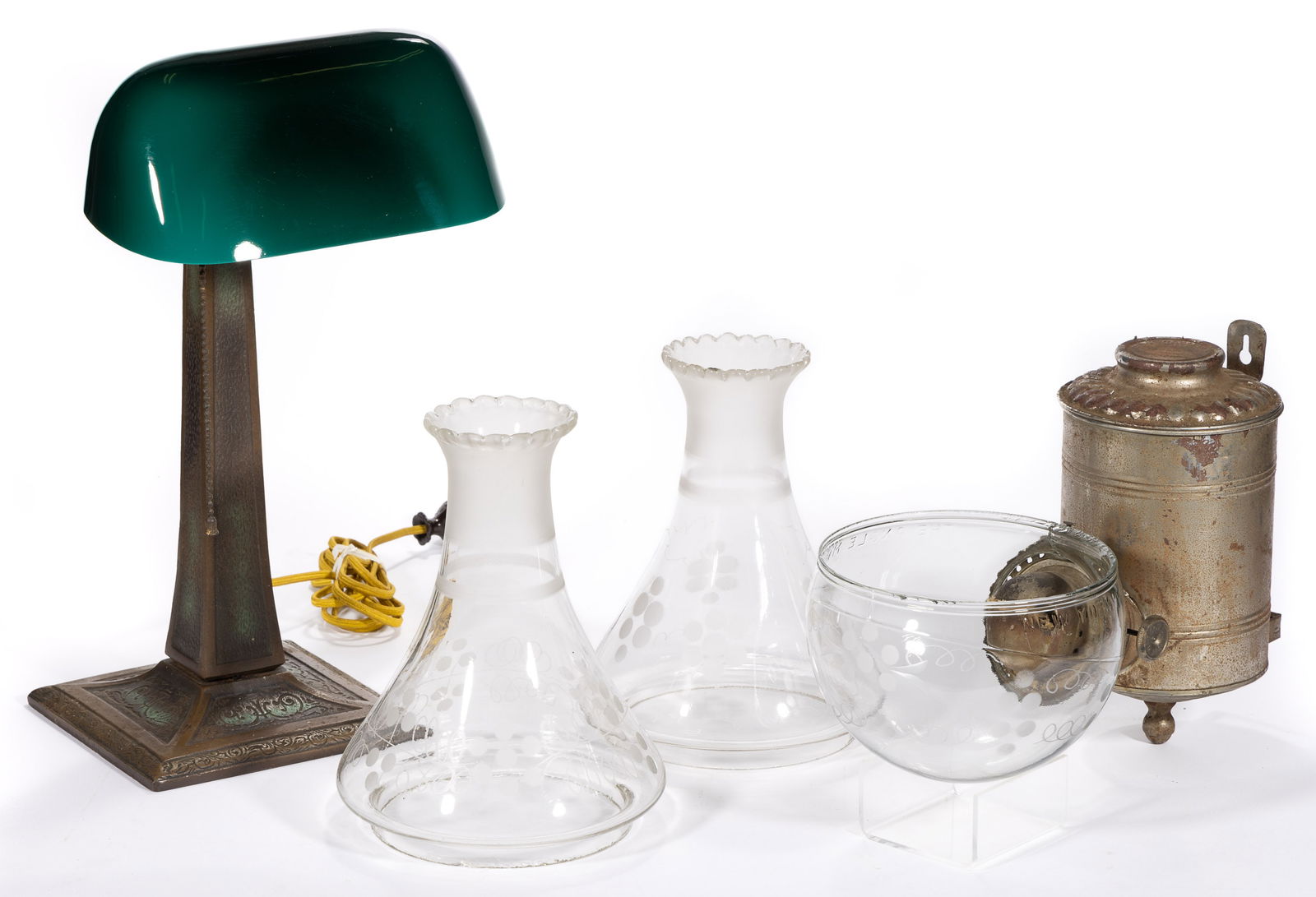 ANGLE KEROSENE LAMP ARTICLES, LOT OF THREE (1 of 1)