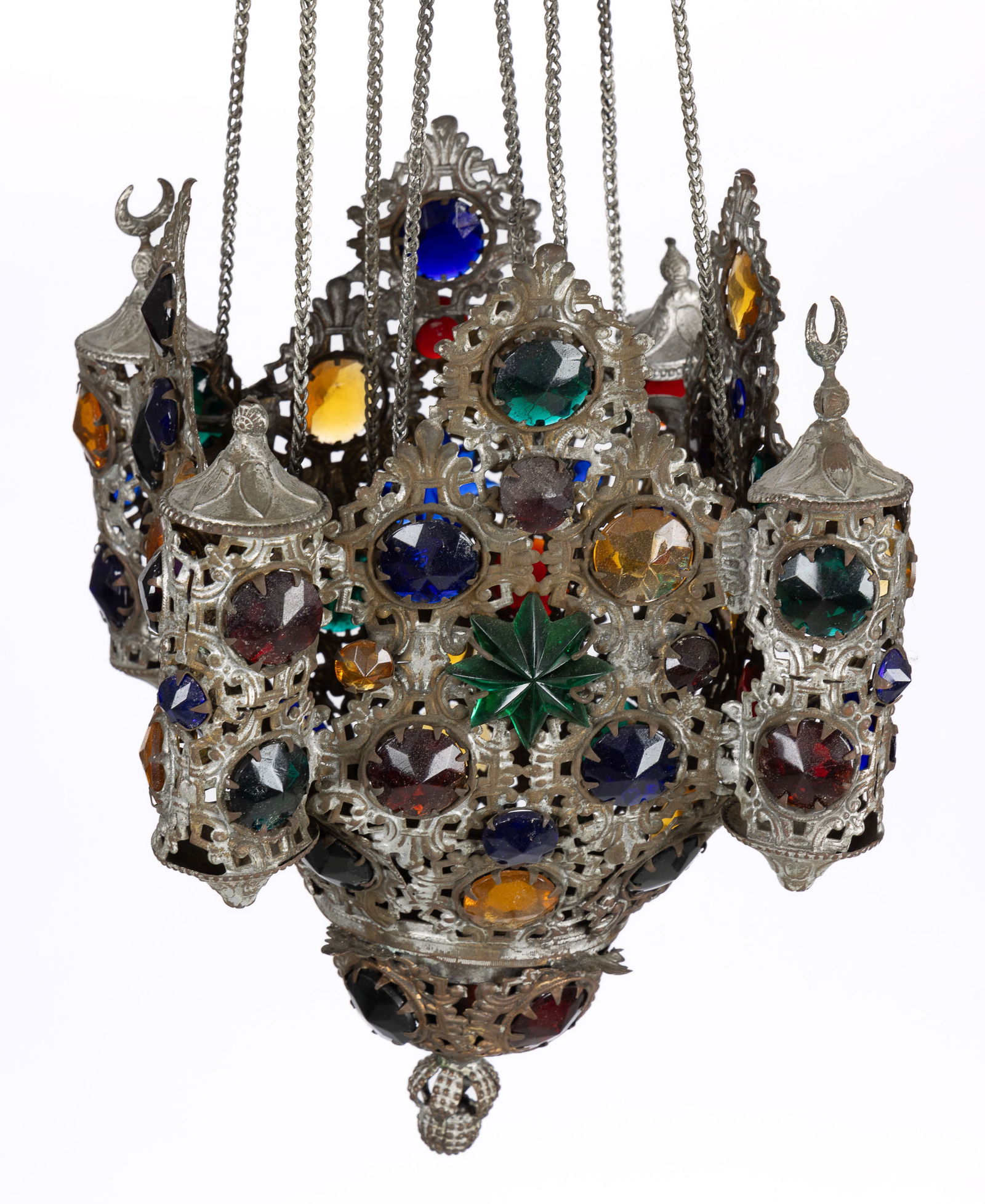 CAST-METAL AND JEWELED ORMOLU HANGING HALL LAMP FRAME (1 of 3)