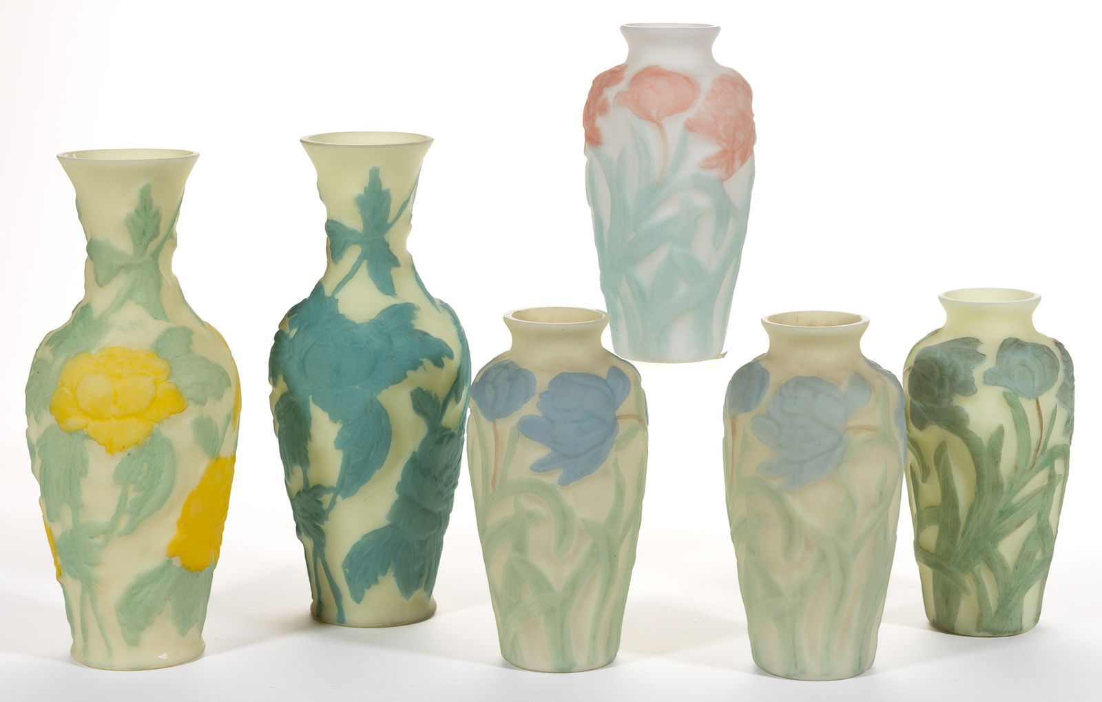 PHOENIX / CONSOLIDATED ART GLASS VASES, LOT OF SIX (1 of 1)