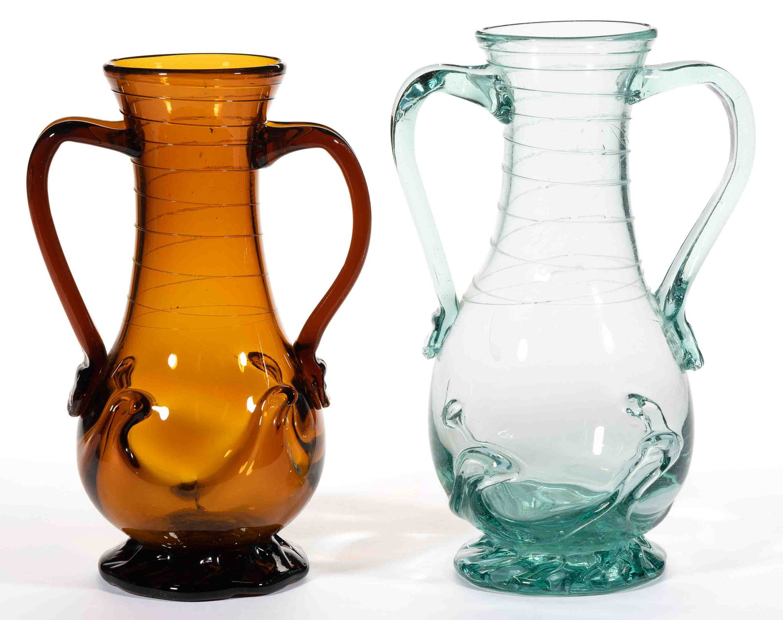 CLEVENGER BROTHERS LILY PAD DOUBLE-HANDLE VASES, LOT OF TWO (1 of 3)