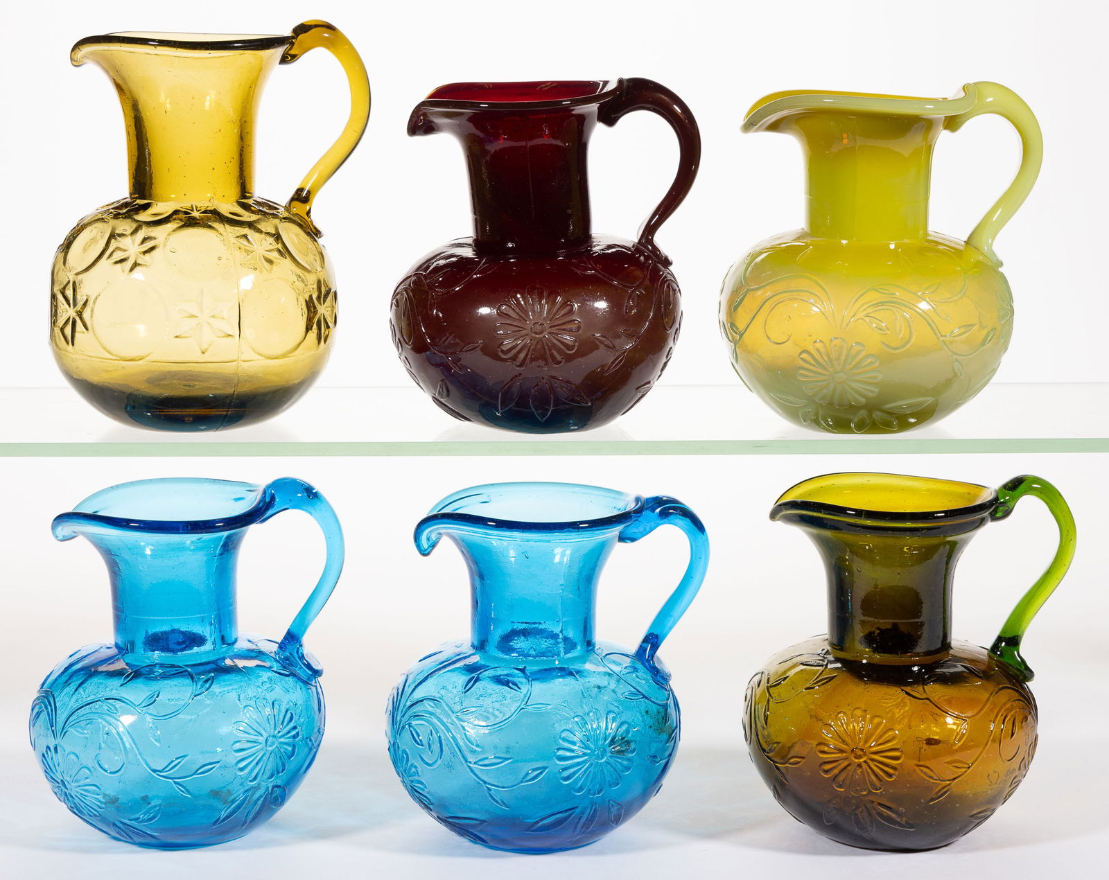 CLEVENGER BROTHERS DAISY AND MOON-AND-STAR PITCHERS, LOT OF SIX (1 of 1)