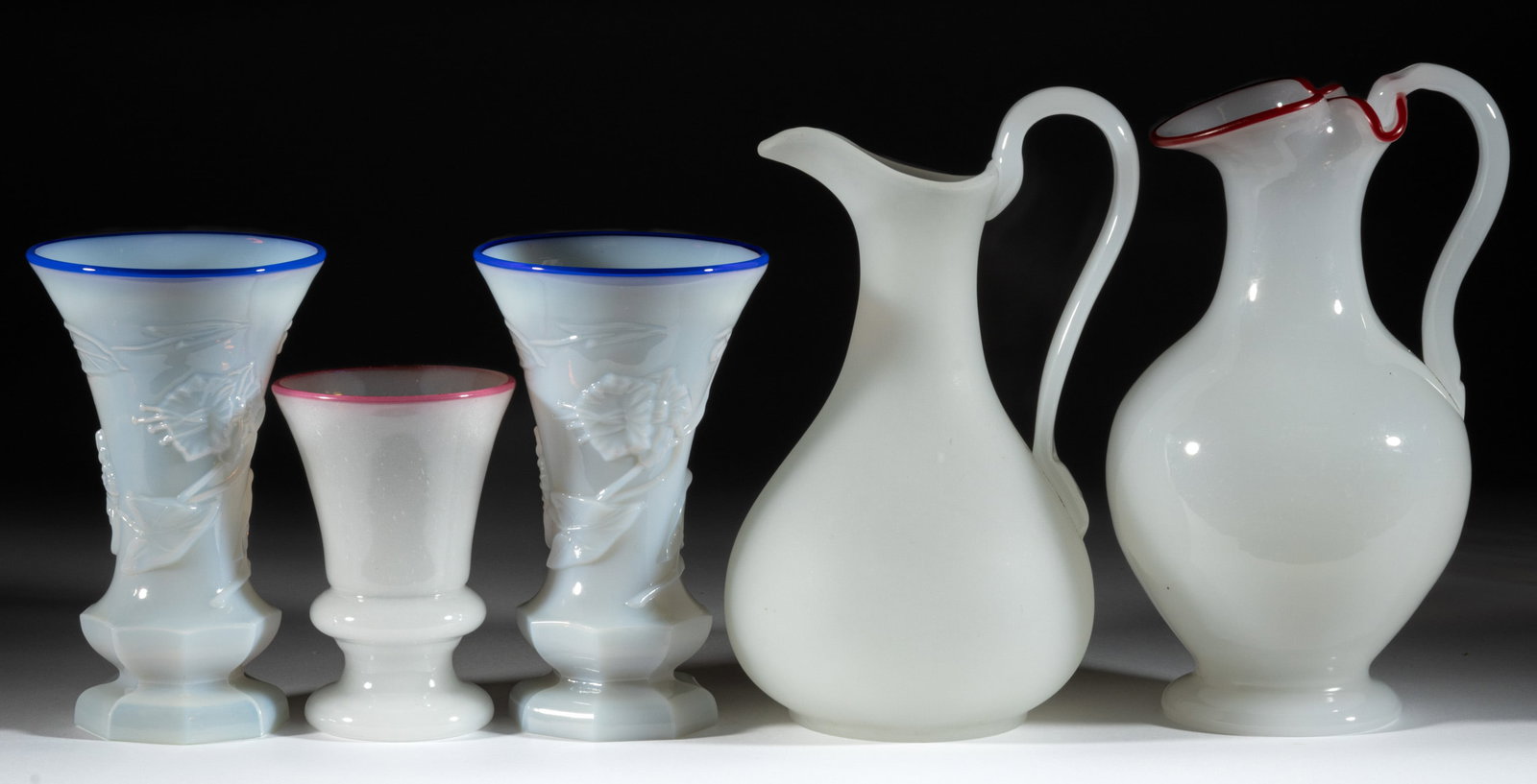 EUROPEAN OPALINE GLASS ARTICLES, LOT OF FIVE (1 of 1)