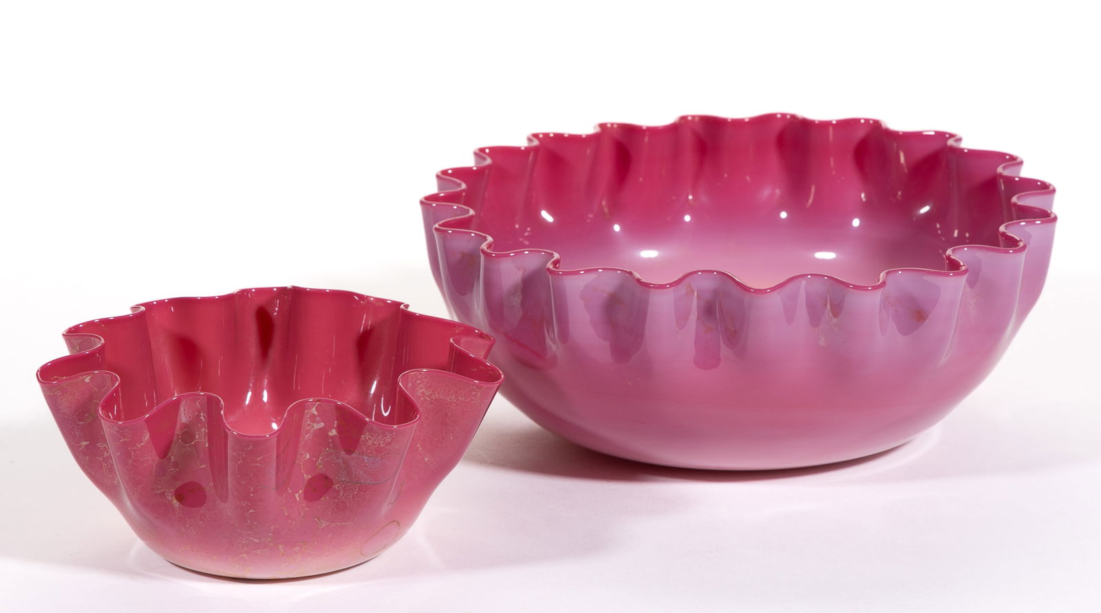 NEW ENGLAND PEACHBLOW BOWLS, LOT OF TWO (1 of 2)