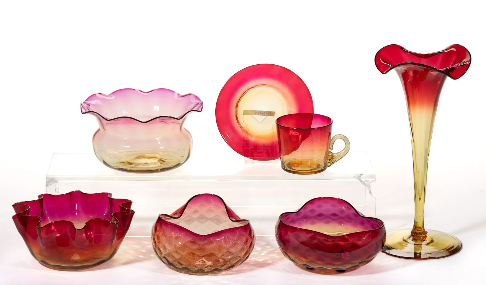 NEW ENGLAND AMBERINA GLASS ARTICLES, LOT OF SEVEN (1 of 1)