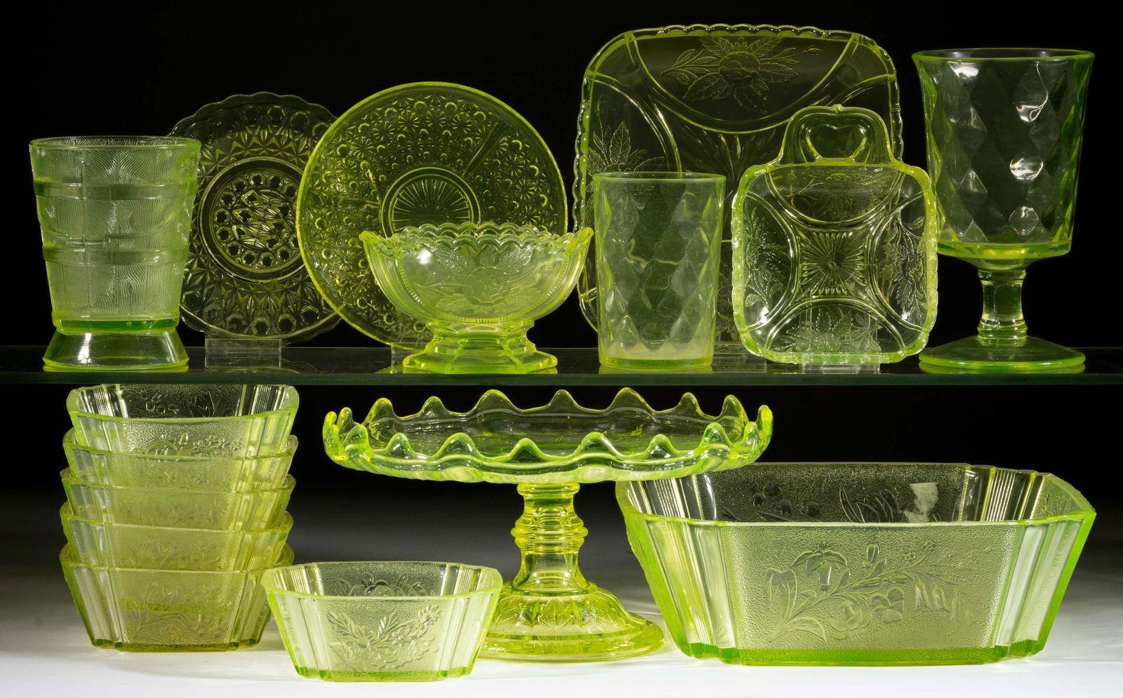 ASSORTED EAPG VASELINE TABLE ARTICLES, LOT OF 16 (1 of 1)