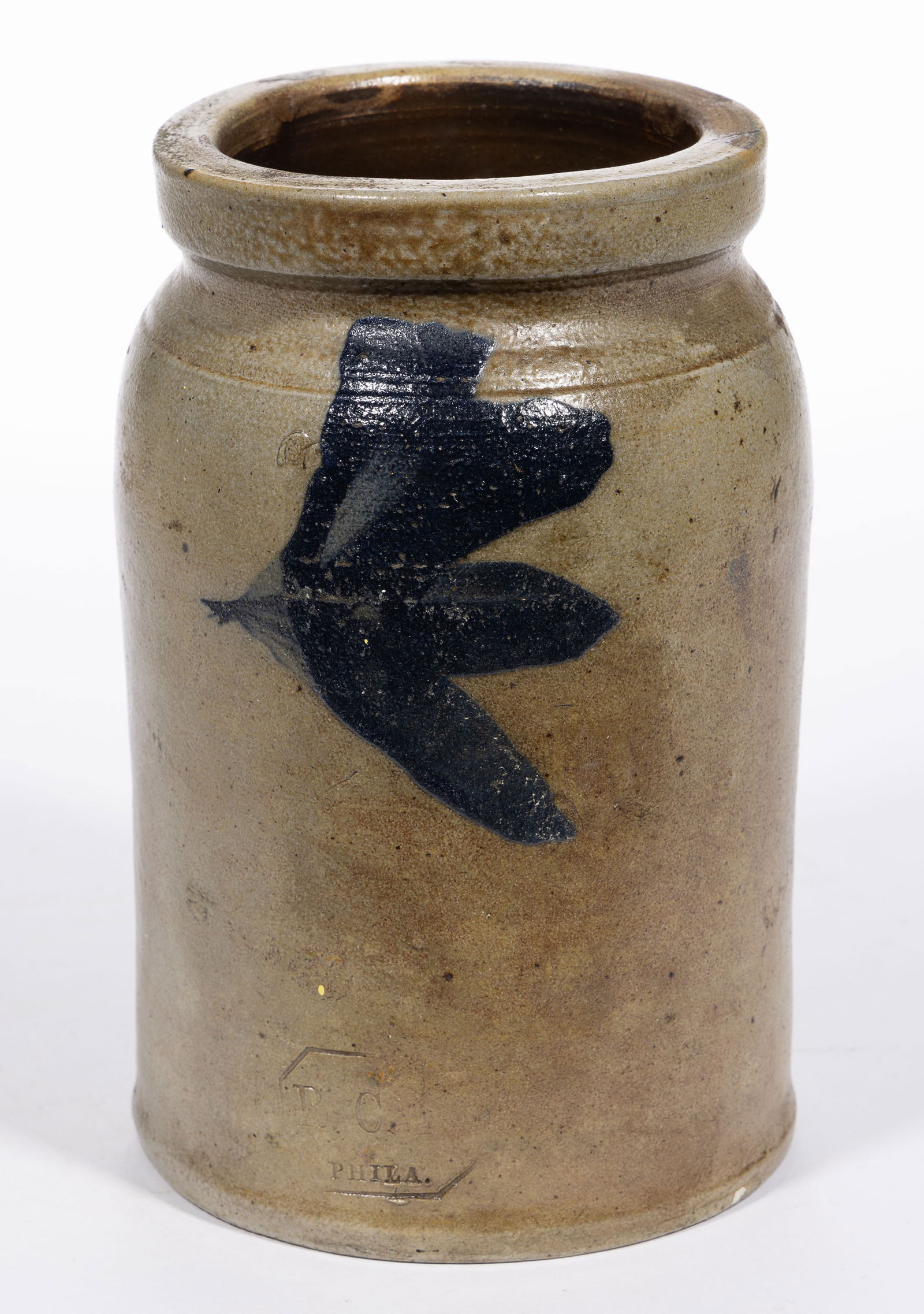 RICHARD C. REMMEY STAMPED "R.C.[R.] / PHILA.", PHILADELPHIA, PENNSYLVANIA DECORATED STONEWARE JAR (1 of 5)