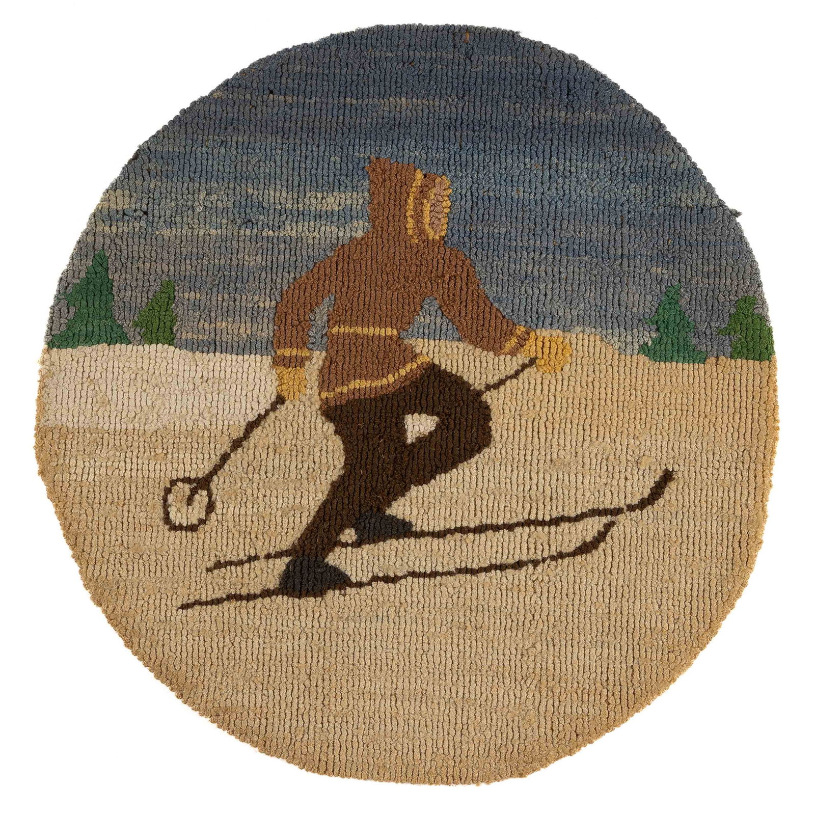 GRENFELL FOLK ART SKIER PICTORIAL HOOKED MAT (1 of 3)
