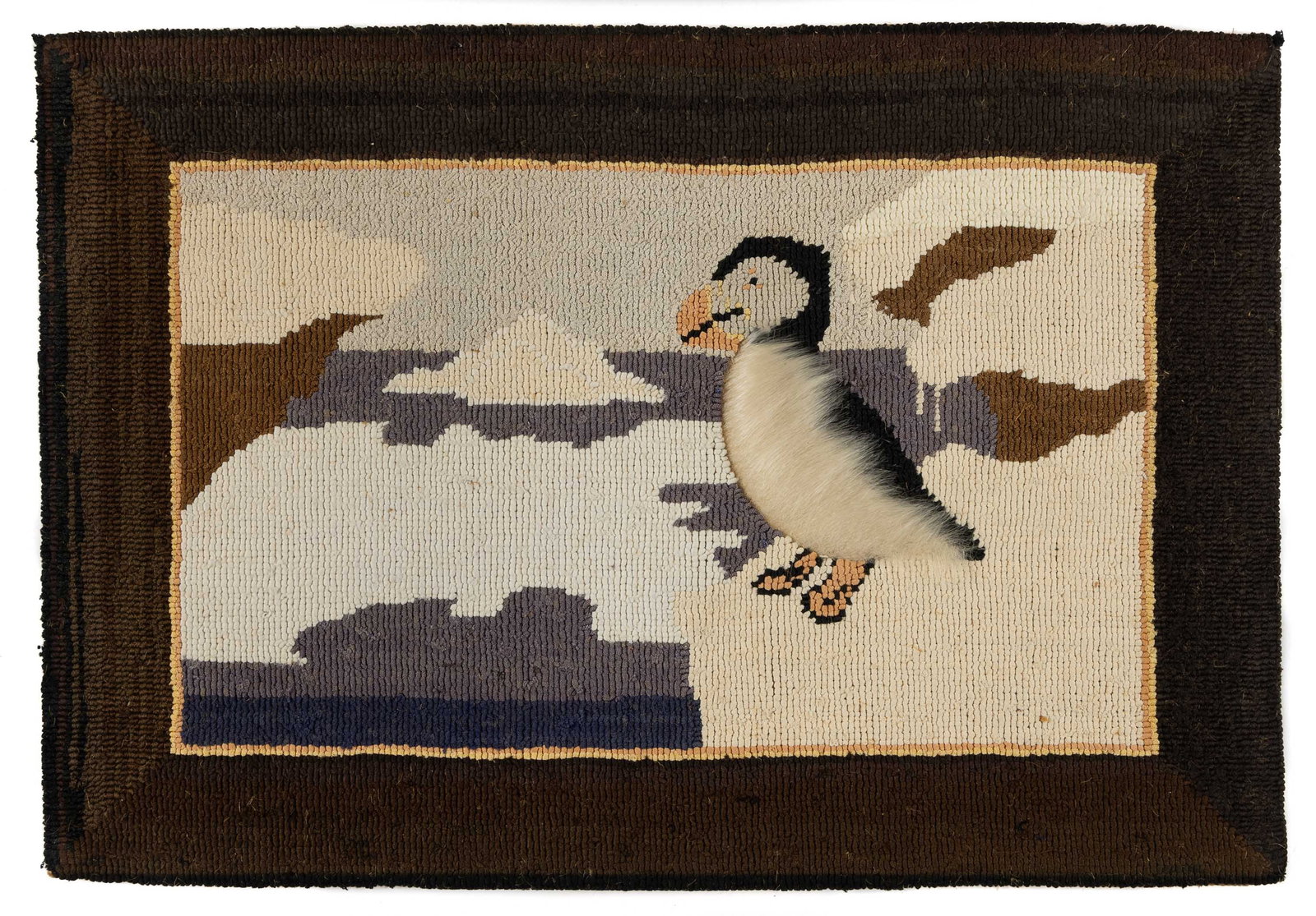 GRENFELL FOLK ART PUFFIN PICTORIAL HOOKED MAT / SMALL RUG (1 of 6)
