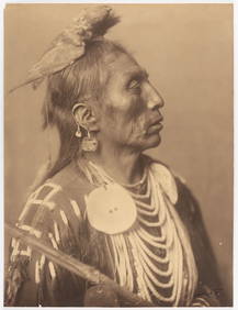 RARE EDWARD SHERIFF CURTIS (AMERICAN, 1868-1952) LARGE FORMAT PHOTOGRAPHIC PORTRAIT OF CHARLIE CRAZY (1 of 10)