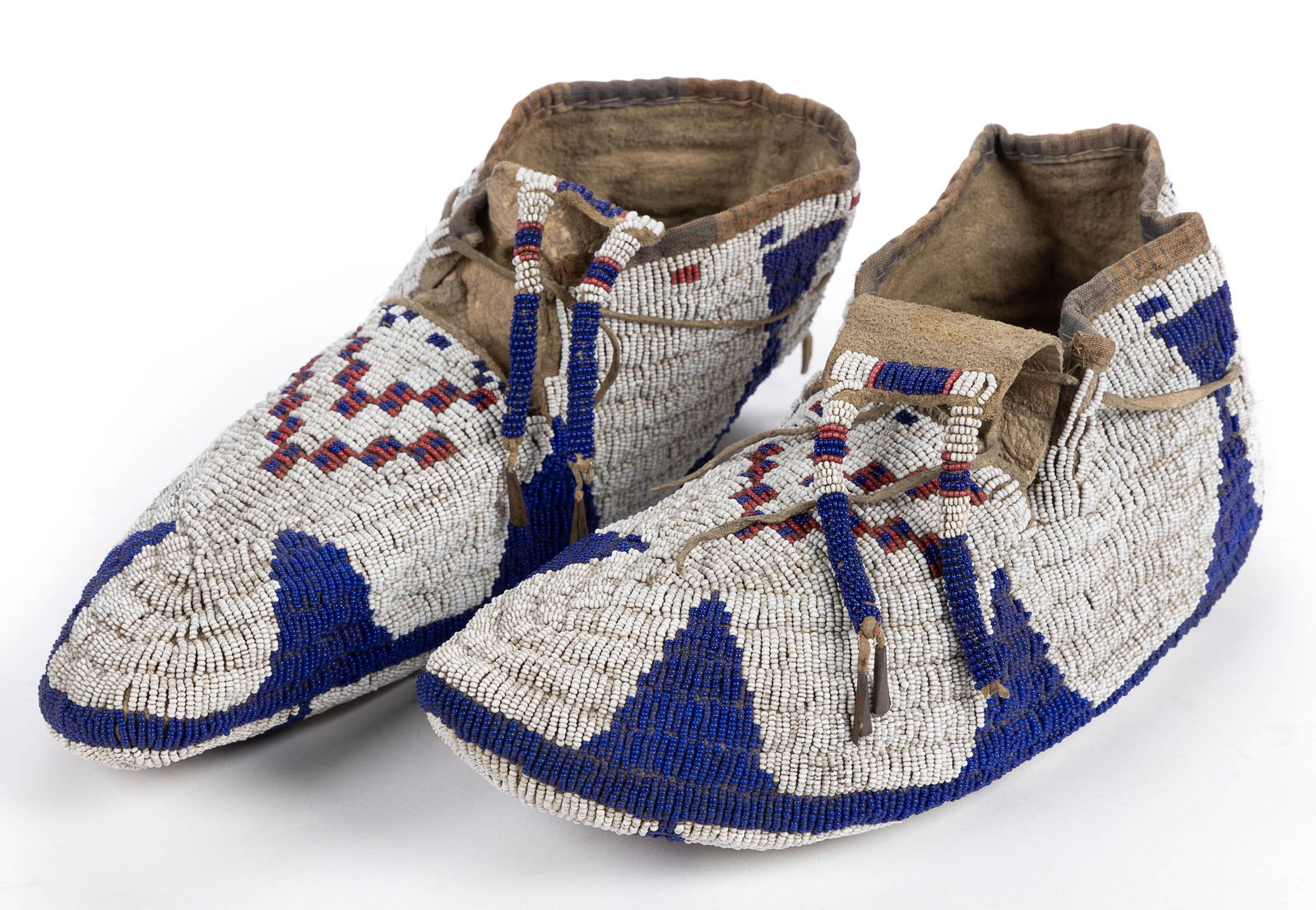 NATIVE AMERICAN NORTHERN PLAINS INDIAN FULLY BEADED HIDE MOCCASINS, PAIR (1 of 6)
