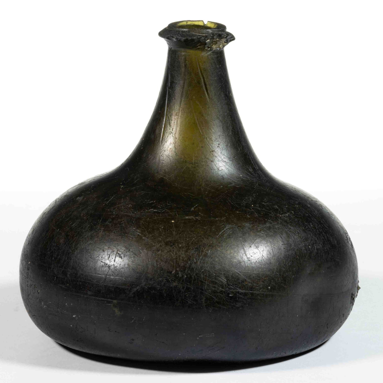 ENGLISH FREE-BLOWN BLACK GLASS ONION / UTILITY BOTTLE (1 of 3)