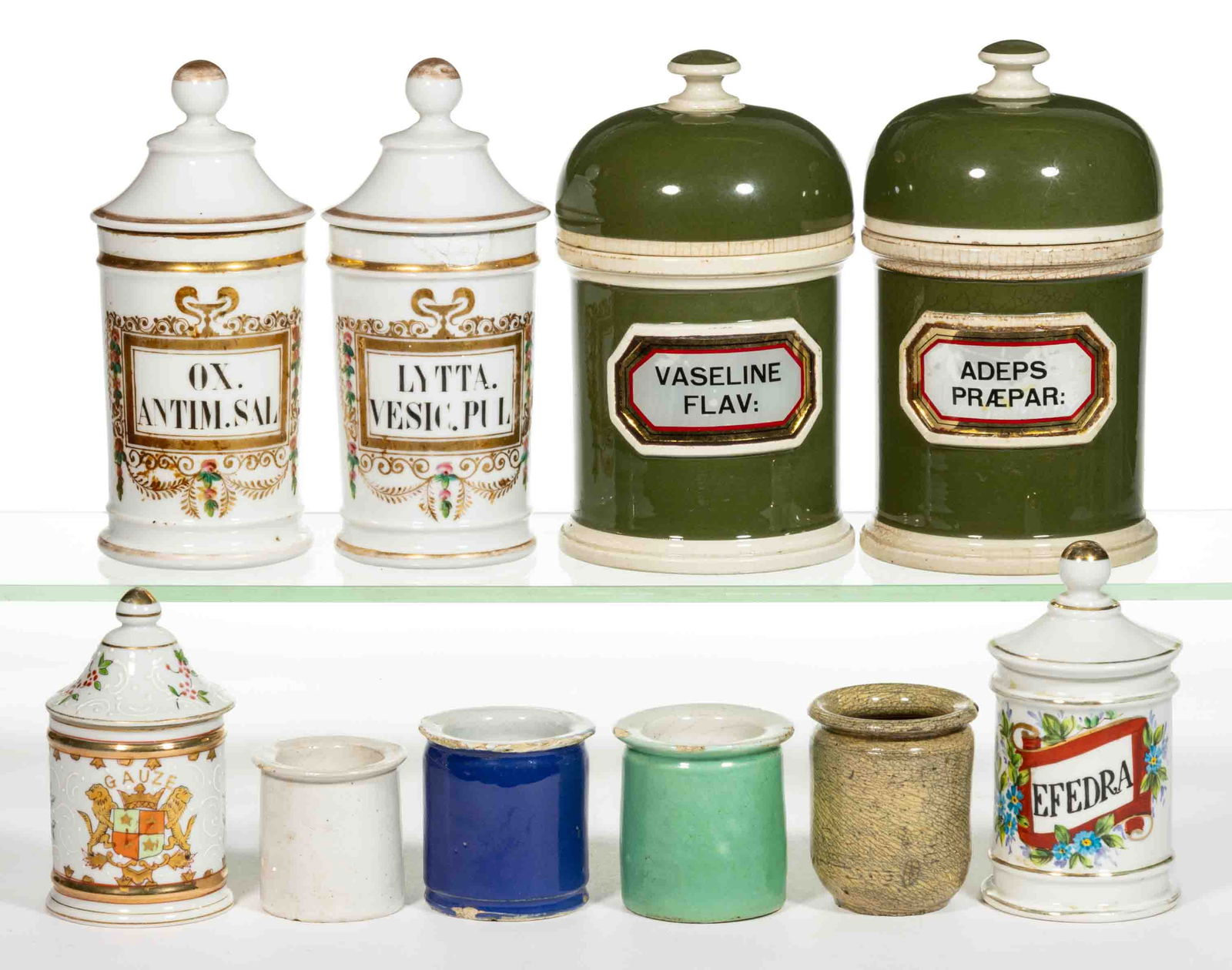 ASSORTED CERAMIC APOTHECARY ARTICLES, LOT OF TEN (1 of 1)