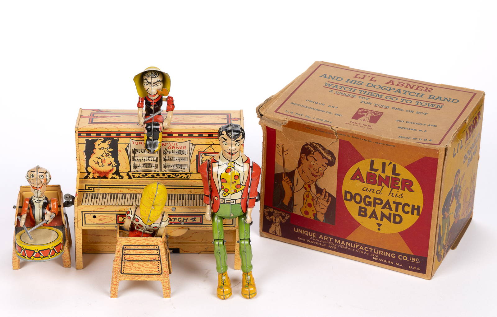 Unique Art Lil Abner's Dogpatch Band Tin Lithograph Windup Toy With