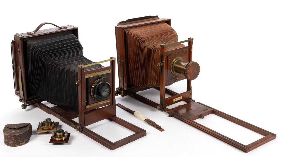PLATE CAMERAS, SENECA VIEW AND CENTURY CAMERA CO., LOT OF TWO: PLATE CAMERAS, SENECA VIEW AND CENTURY CAMERA CO., LOT OF TWO, retaining many accoutrements, one marked "SENECA VIEW / SENECA CAMERA CO., / ROCHESTER N.Y." and the other "CENTURY CAMERA CO." Circa 190