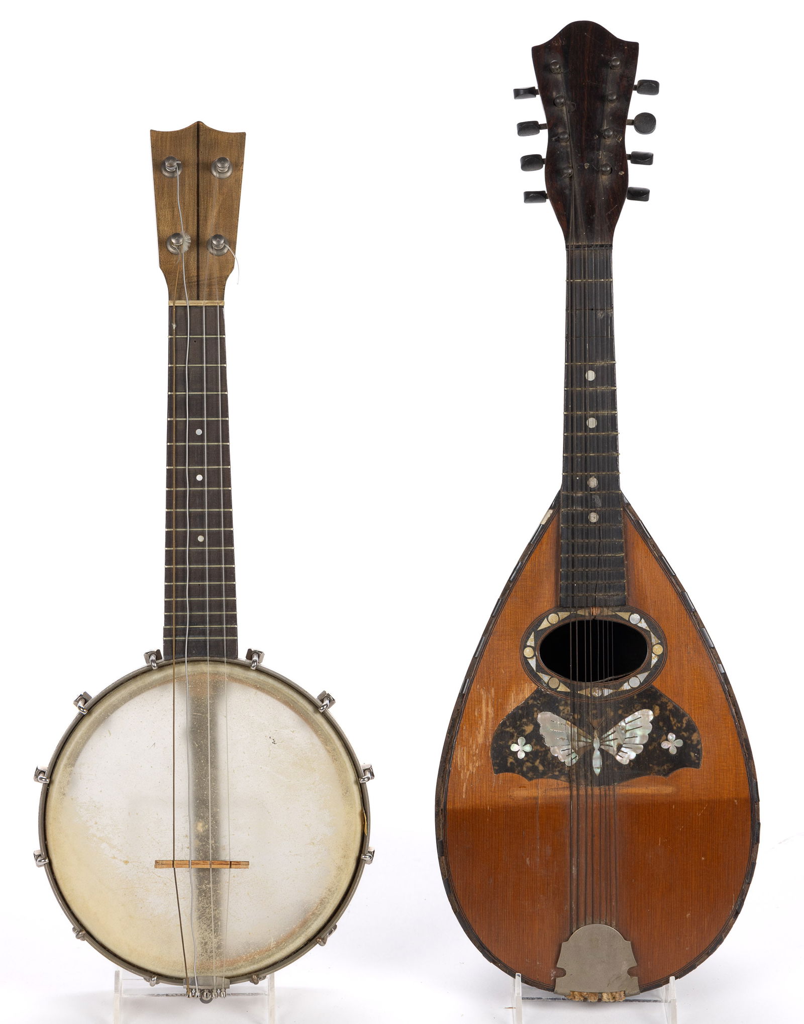 OSCAR SCHMIDT SOVEREIGN BANJO UKULELE: OSCAR SCHMIDT SOVEREIGN BANJO UKULELE, four string, maple rim with ebony rim cap and inlay, maple neck and ebony fretboard with mother-of-pearl fret markers, plain headstock with ivoroid tuning pegs,