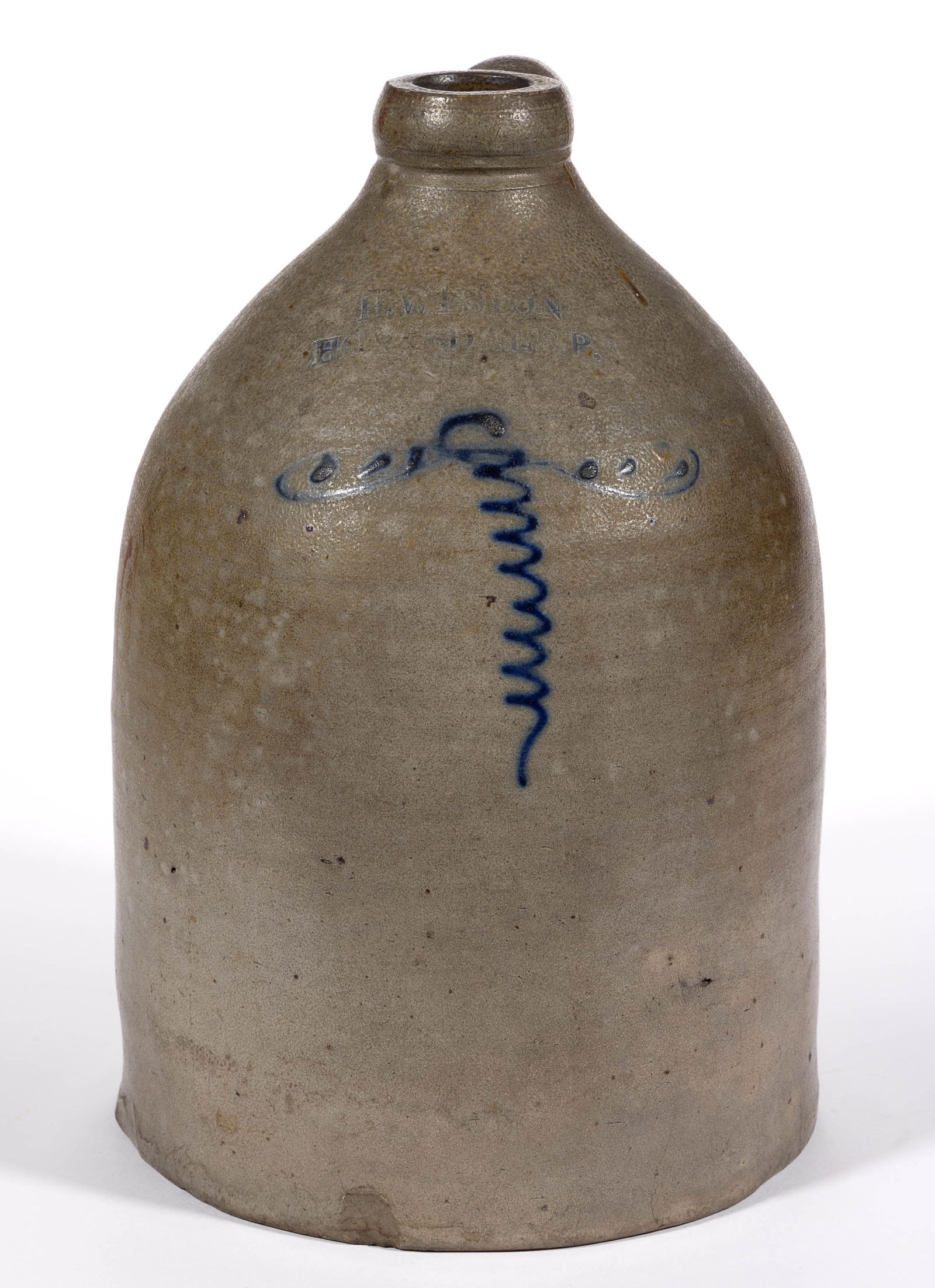 STAMPED "H. WESTON / HONESDALE, P.A." PENNSYLVANIA DECORATED STONEWARE JUG (1 of 6)